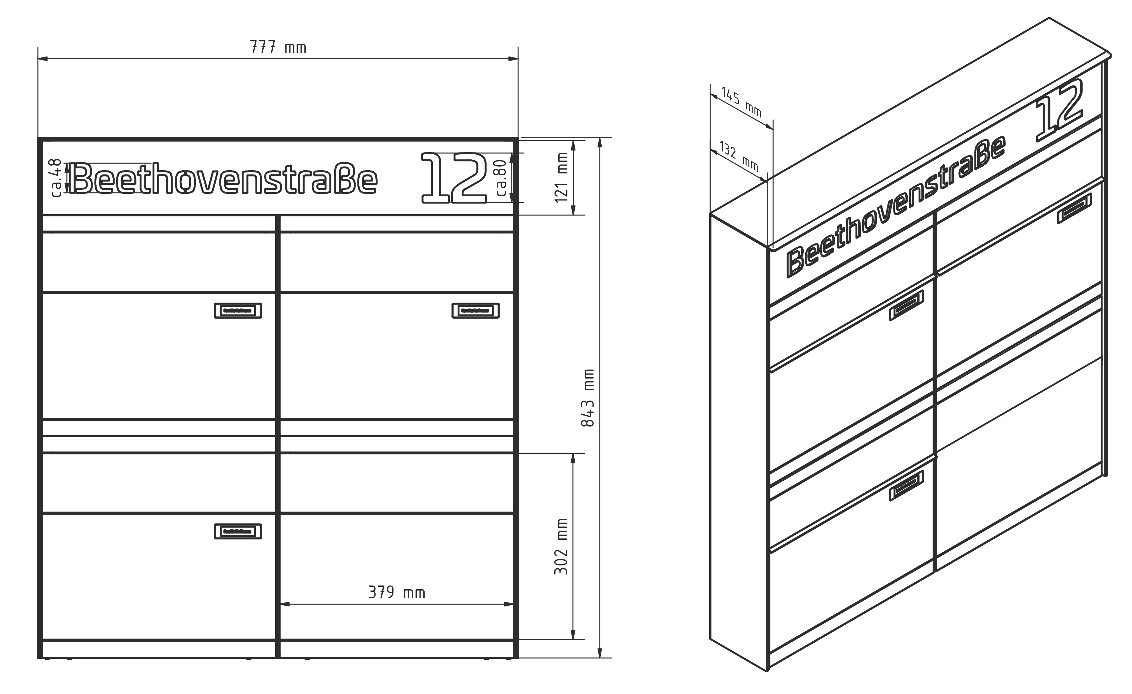 Briefkastenanlage NINE SELECT | 3 Briefkästen | Aufputzmontage | Anthrazitgrau RAL 7016