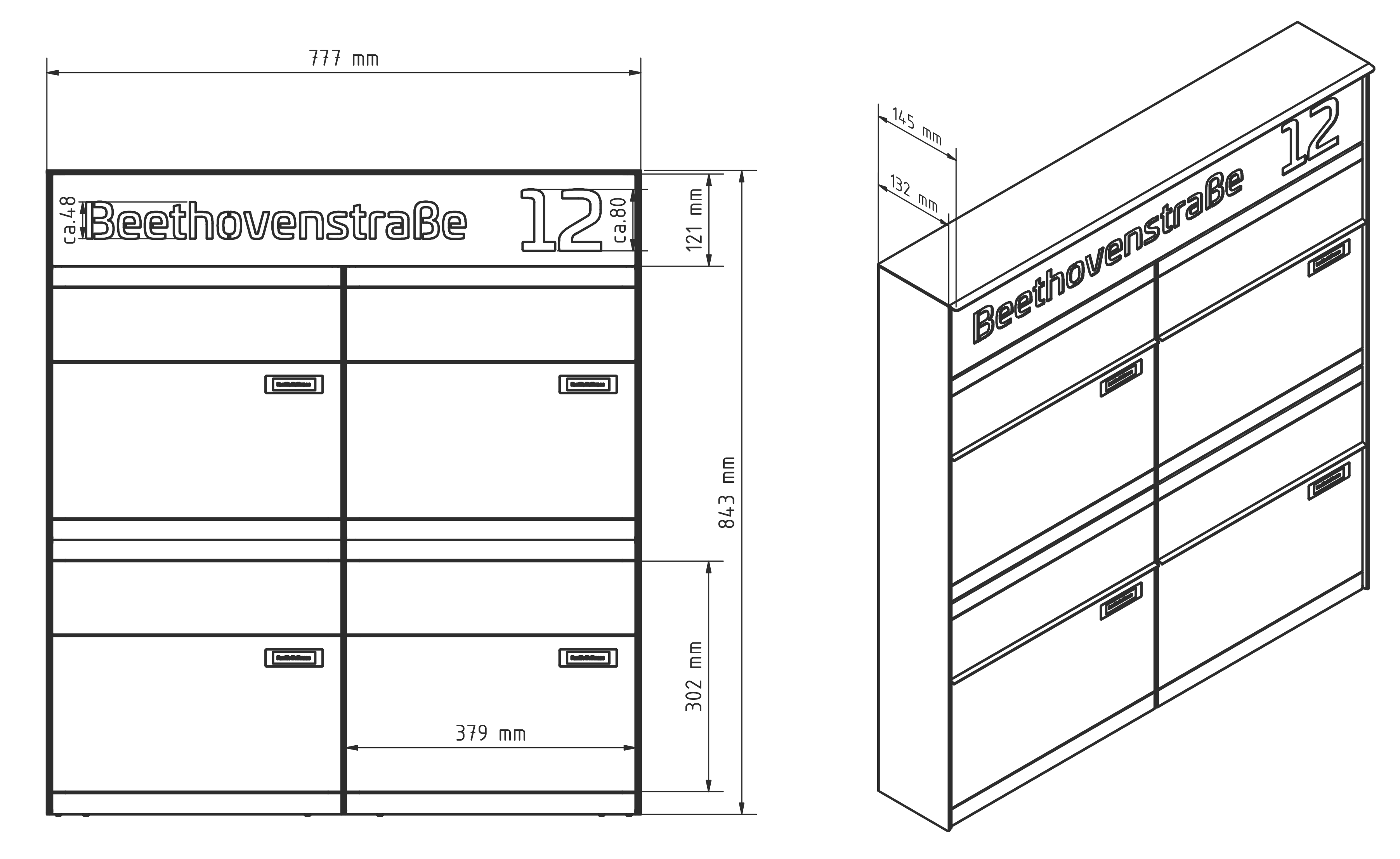 Briefkastenanlage NINE SELECT | 4 Briefkästen | Aufputzmontage | Anthrazitgrau RAL 7016