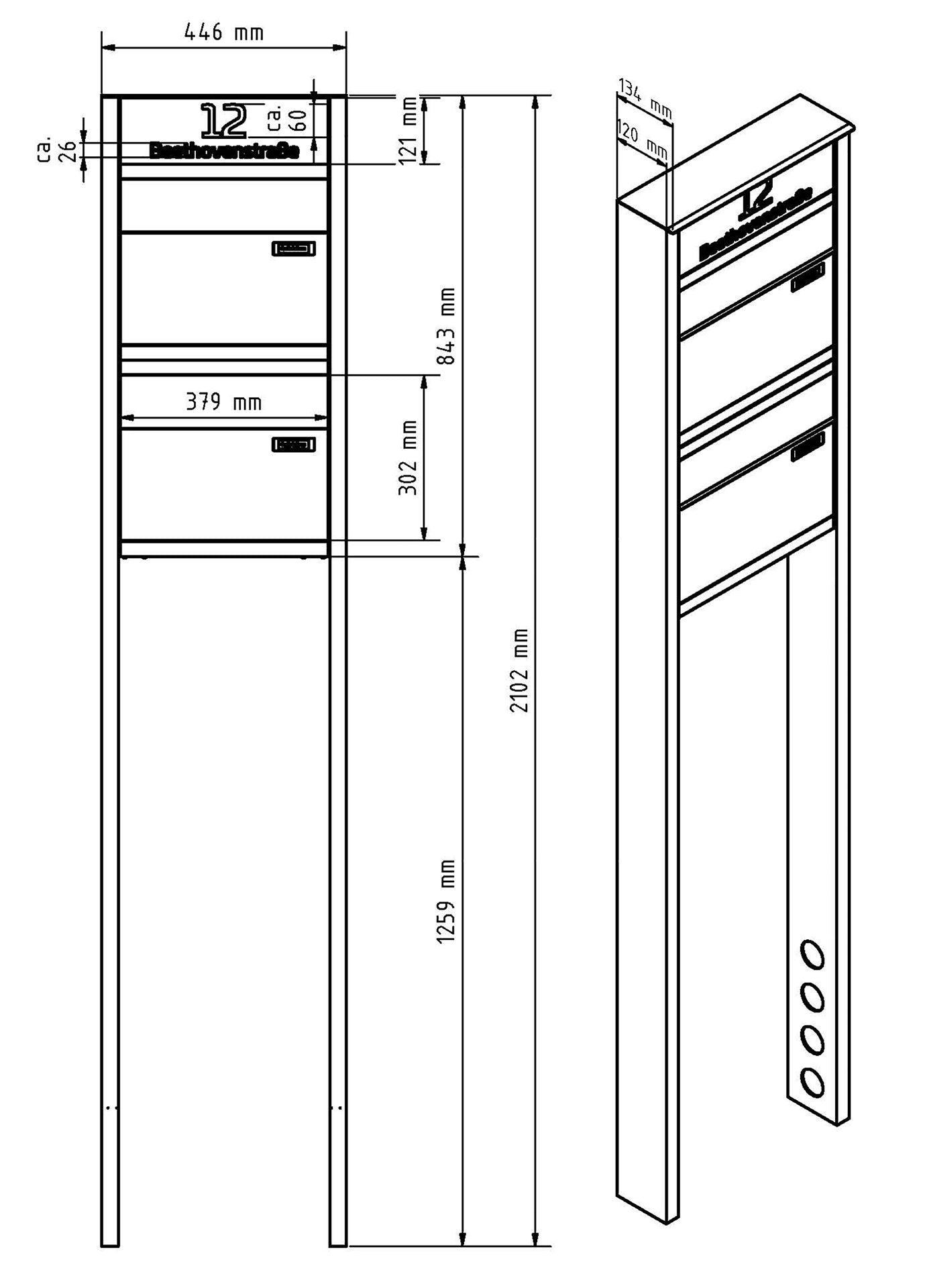 Briefkastenanlage NINE SELECT | 2 Briefkästen | freistehend, zum einbetonieren | Anthrazitgrau RAL 7016