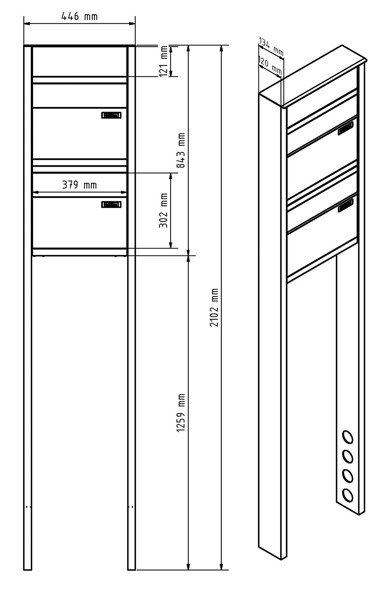 Briefkastenanlage NINE | 2 Briefkästen | freistehend, zum einbetonieren | Anthrazitgrau RAL 7016