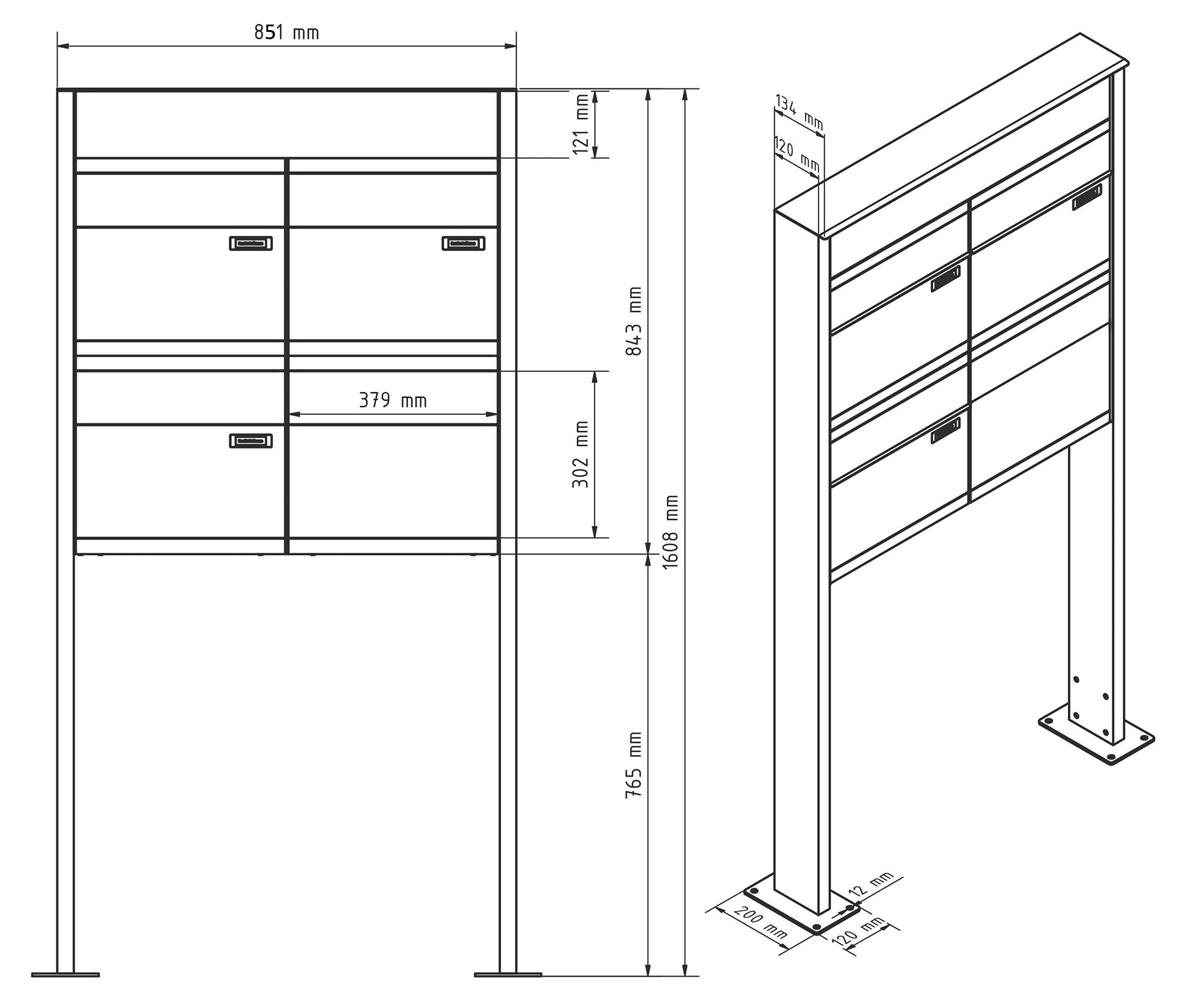Briefkastenanlage NINE | 3 Briefkästen | freistehend, zum aufschrauben | Edelstahl