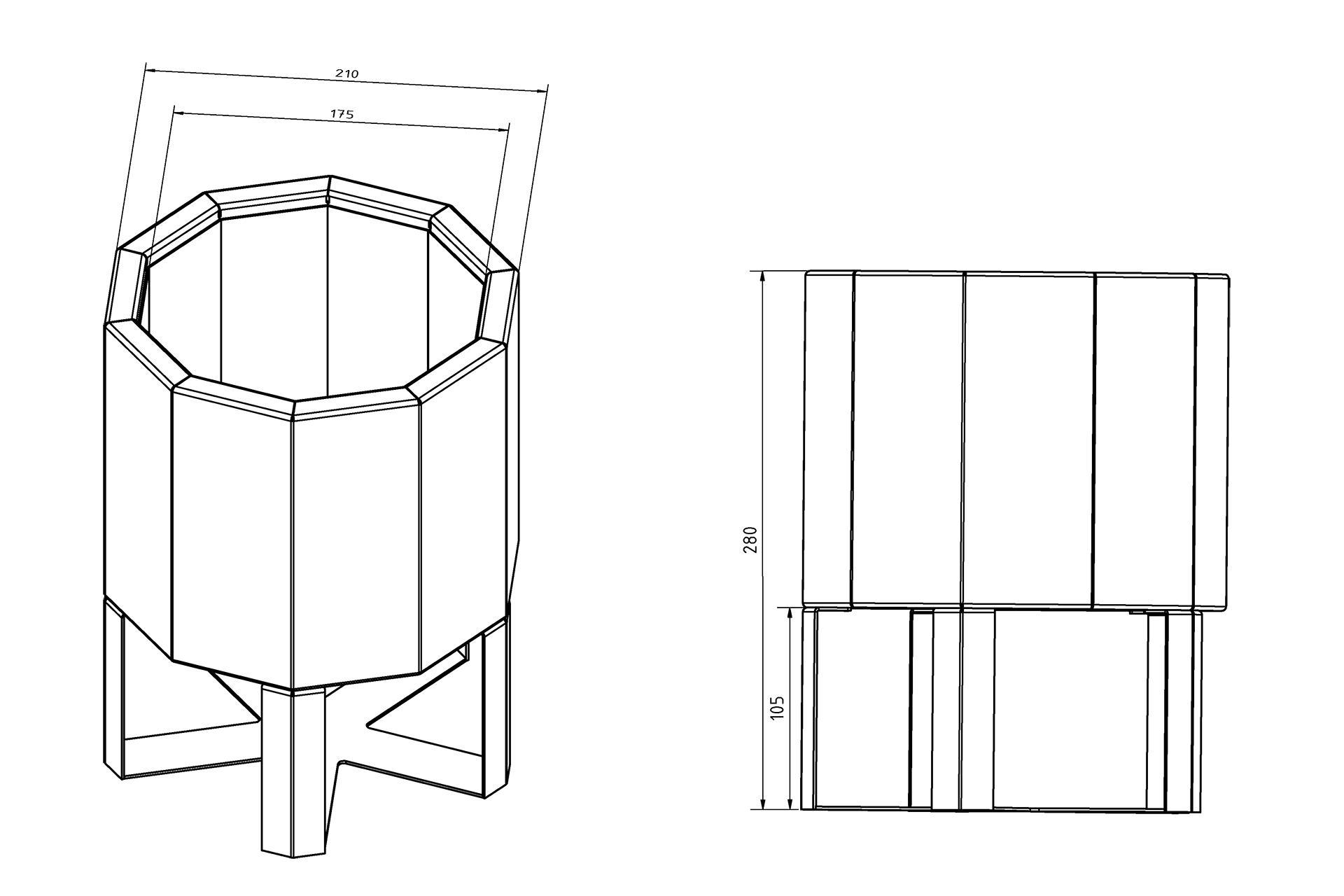 Pflanzkübel TENGE | 210 x 175 mm | ohne Pflanzeinsatz | ohne Dämmung | mit Fußgestell | Bianco