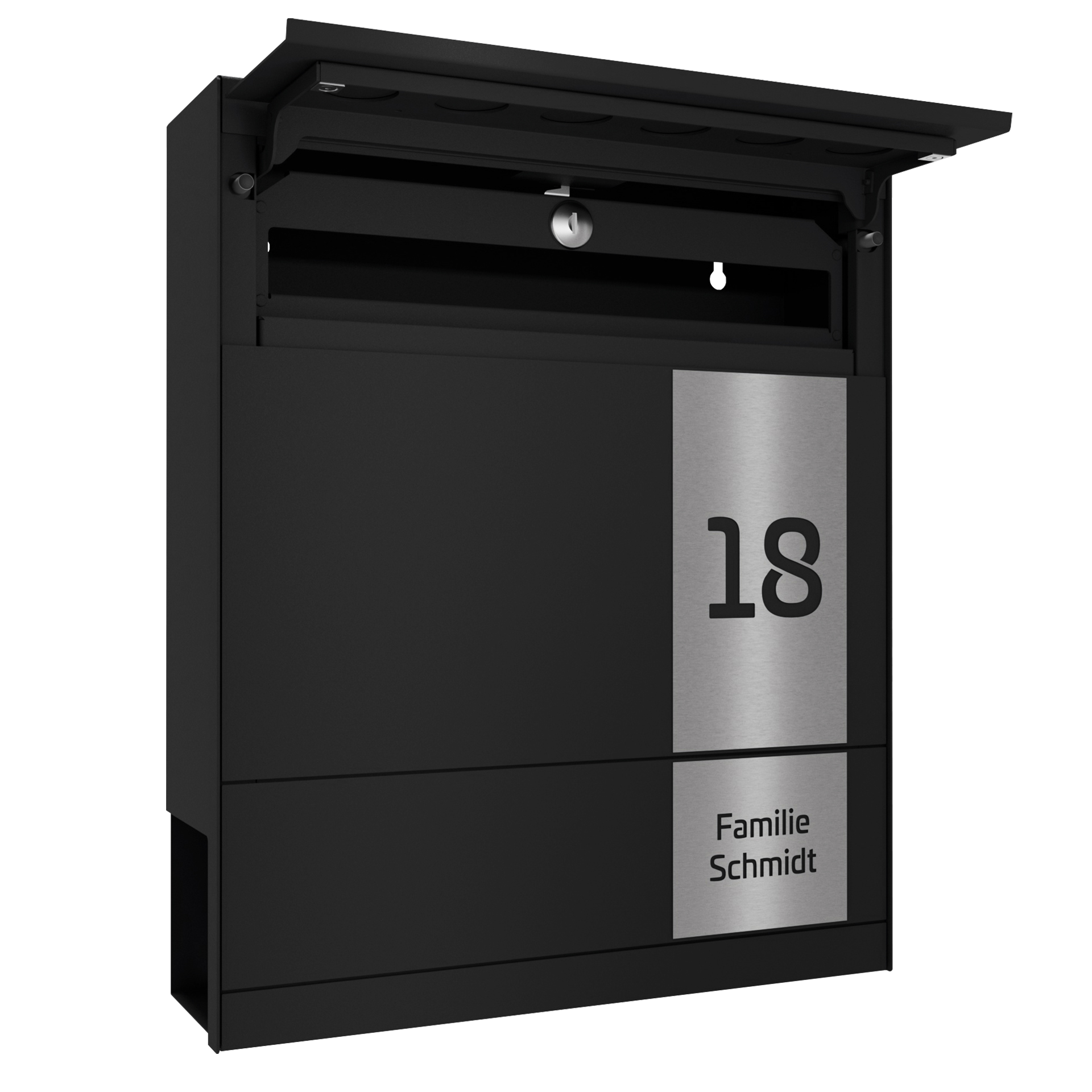 Briefkasten FIVE SQUARE | Mit Zeitungsfach | Tiefschwarz RAL 9005
