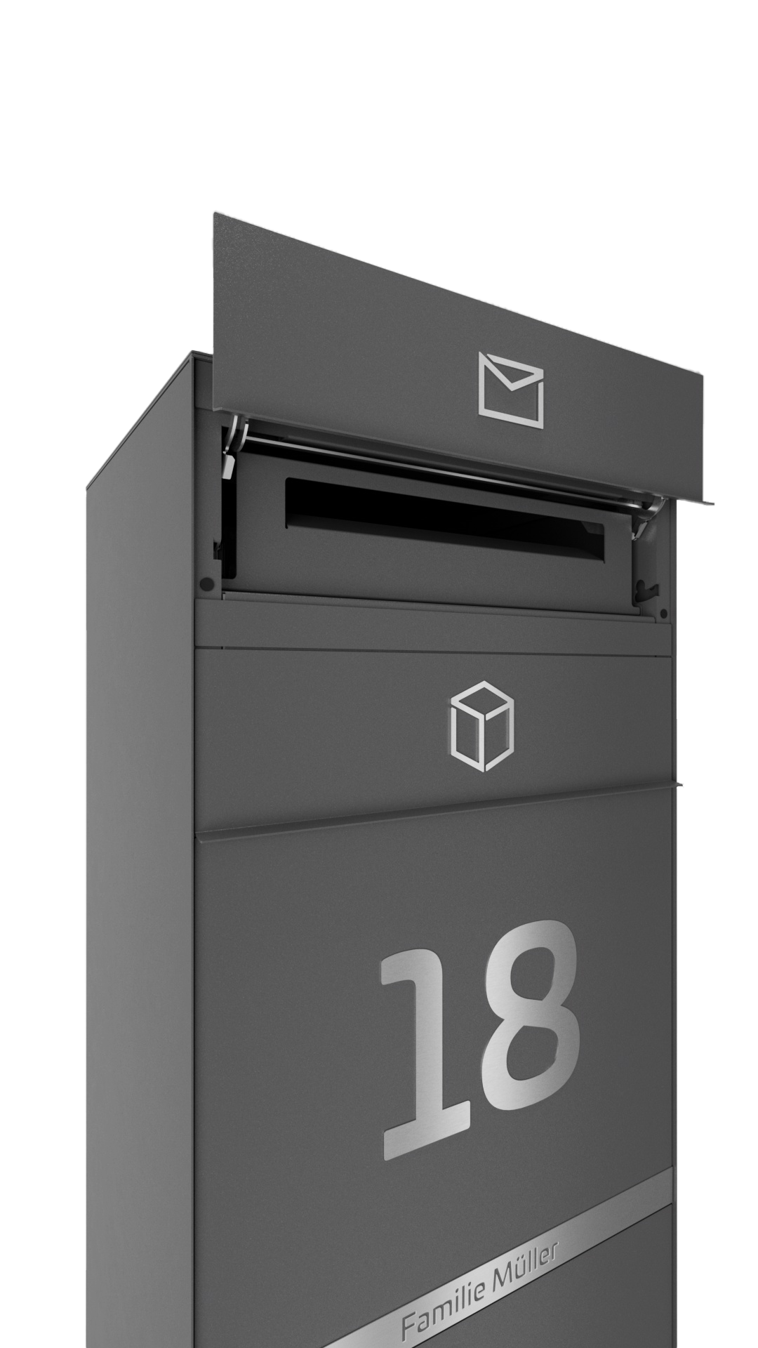 Paketbox SEVEN LINE | Entnahmeseite: Rückseite | 1 Briefkasten | Eisenglimmer Grau DB703