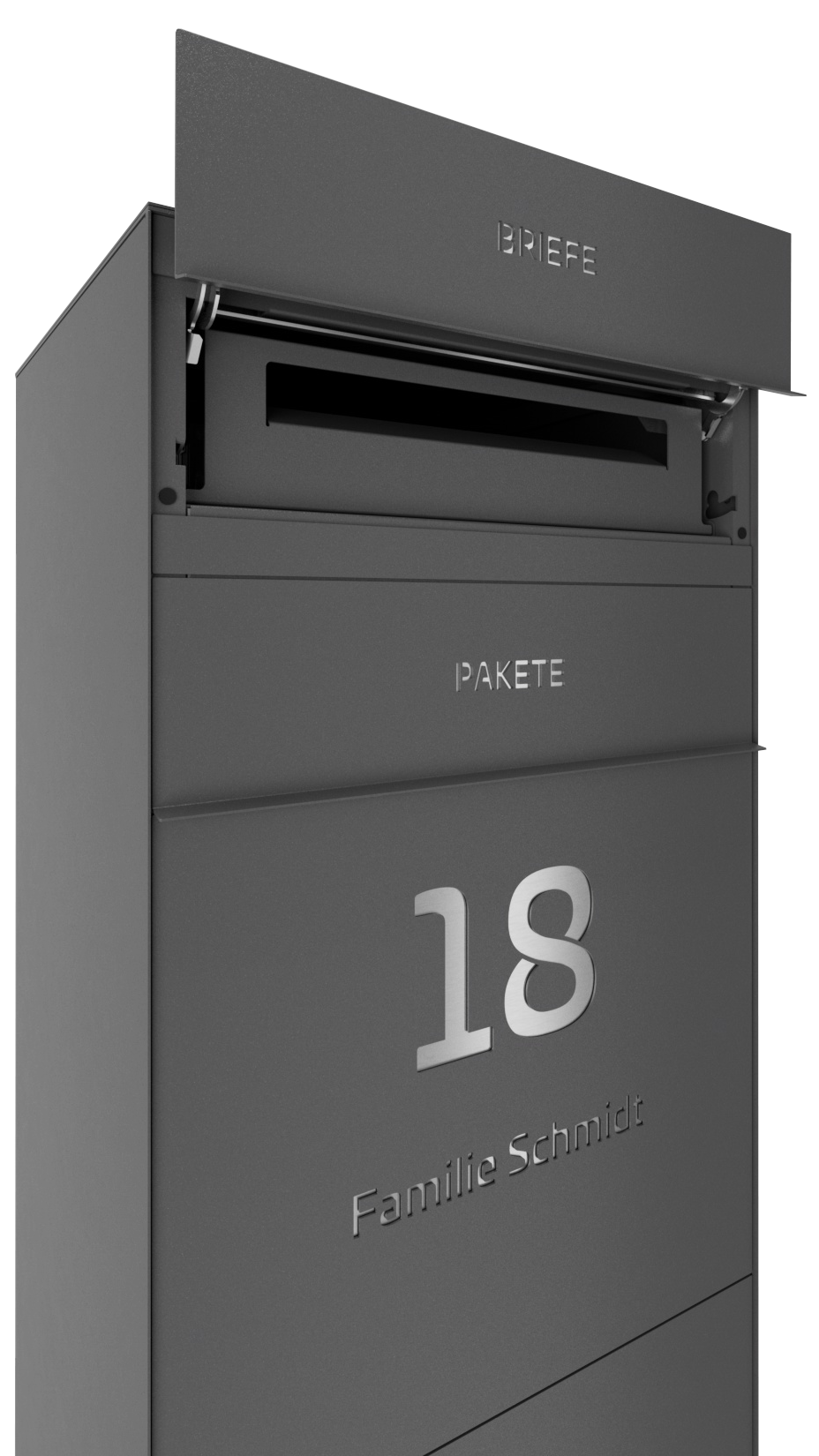 Paketbox SEVEN SELECT | Entnahmeseite: Rückseite | 1 Briefkasten | Eisenglimmer Grau DB703