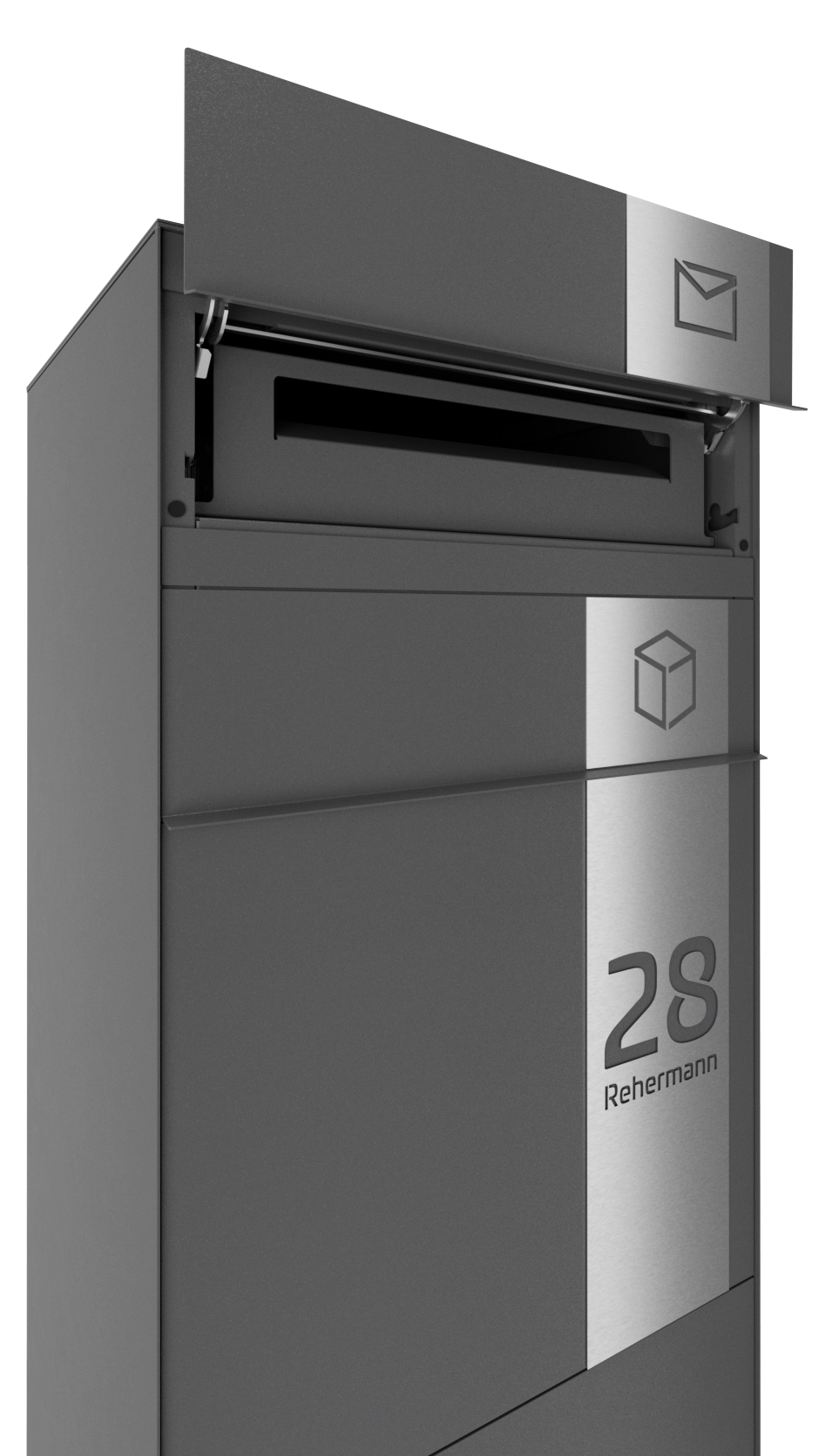 Paketbox SEVEN SQUARE | Entnahmeseite: Rückseite | 1 Briefkasten | Eisenglimmer Grau DB703