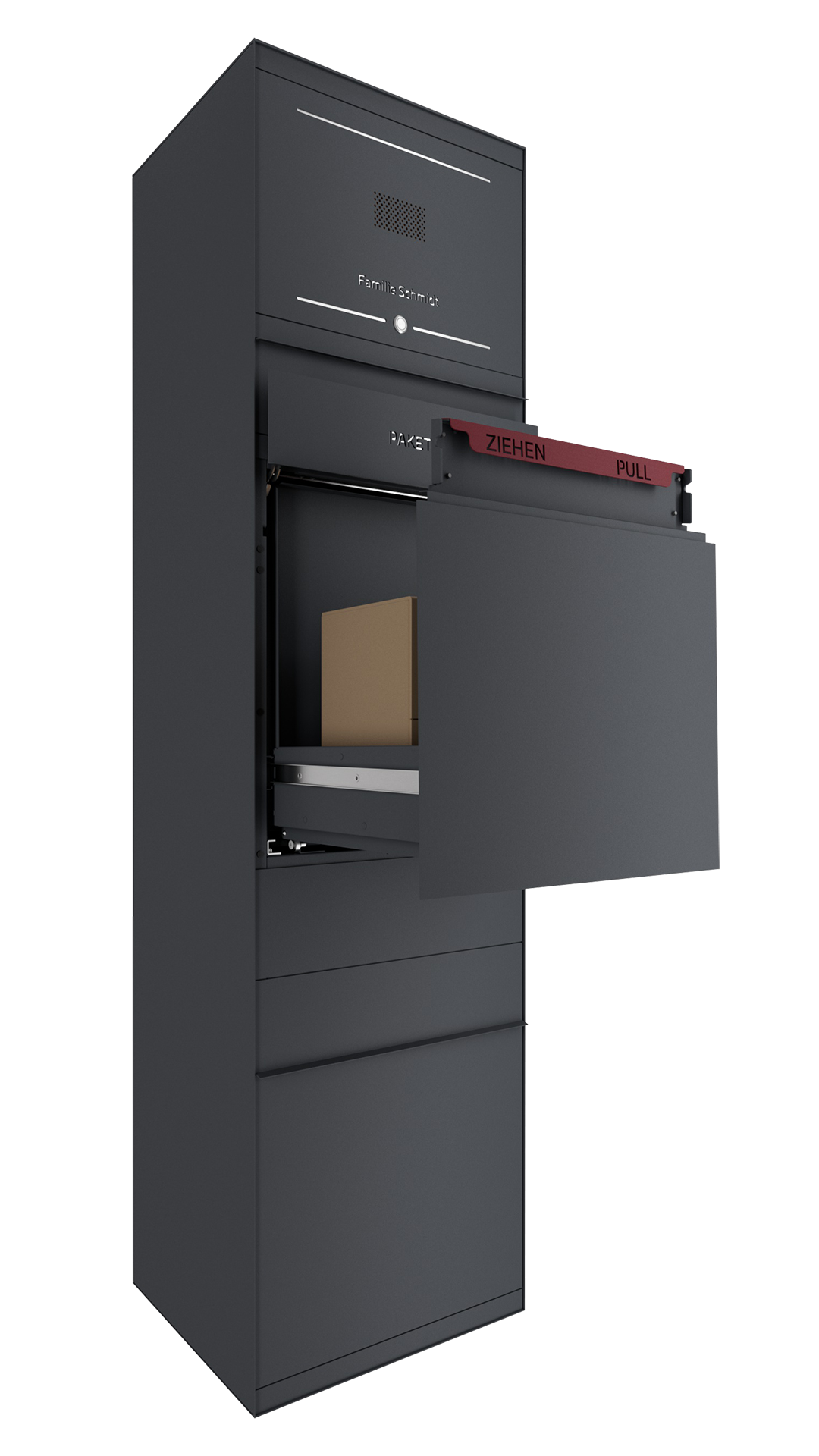 Paketbox SEVEN SELECT mit Sprechsieb & Klingeltaster | Entnahmeseite: Vorderseite | 1 Briefkasten | Anthrazitgrau RAL 7016