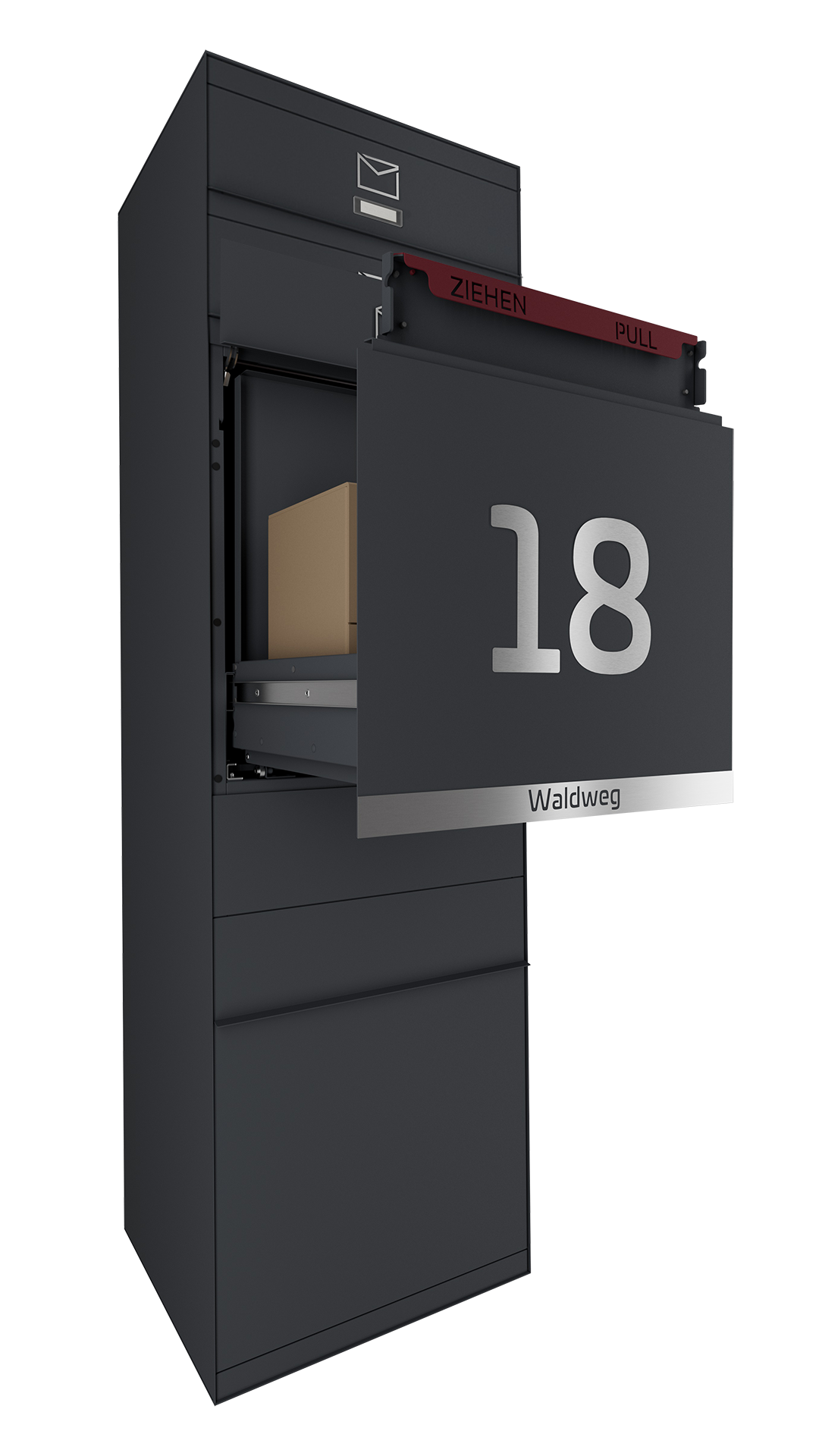 Paketbox SEVEN LINE Ohne Funktionstechnik | Vorderseitige Entnahme | Zwei Briefkästen | Anthrazitgrau RAL7016