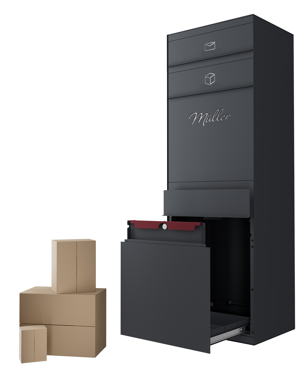 Paketbox SEVEN CURVED | Entnahmeseite: Vorderseite | 1 Briefkasten | Anthrazitgrau RAL 7016