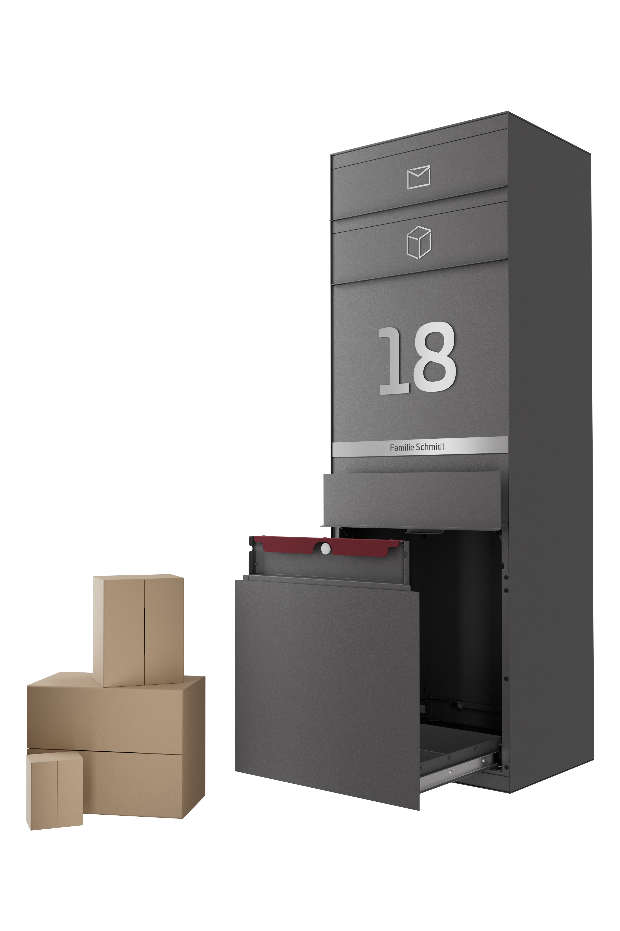 Paketbox SEVEN LINE Ohne Funktionstechnik | Vorderseitige Entnahme | Ein Briefkasten | Eisenglimmer DB703