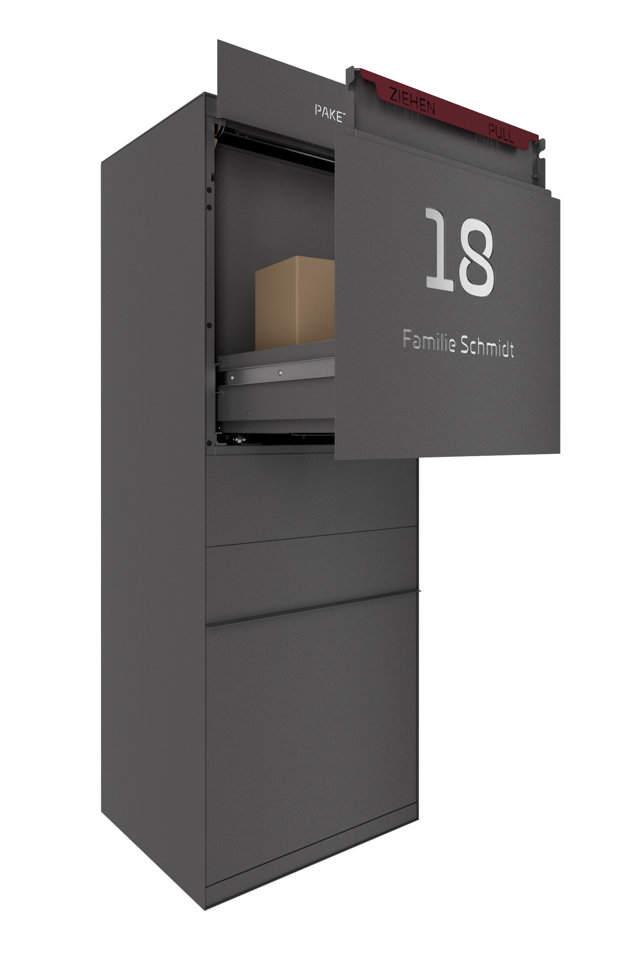 Paketbox SEVEN SELECT | Entnahmeseite: Vorderseite | Eisenglimmer Grau DB703