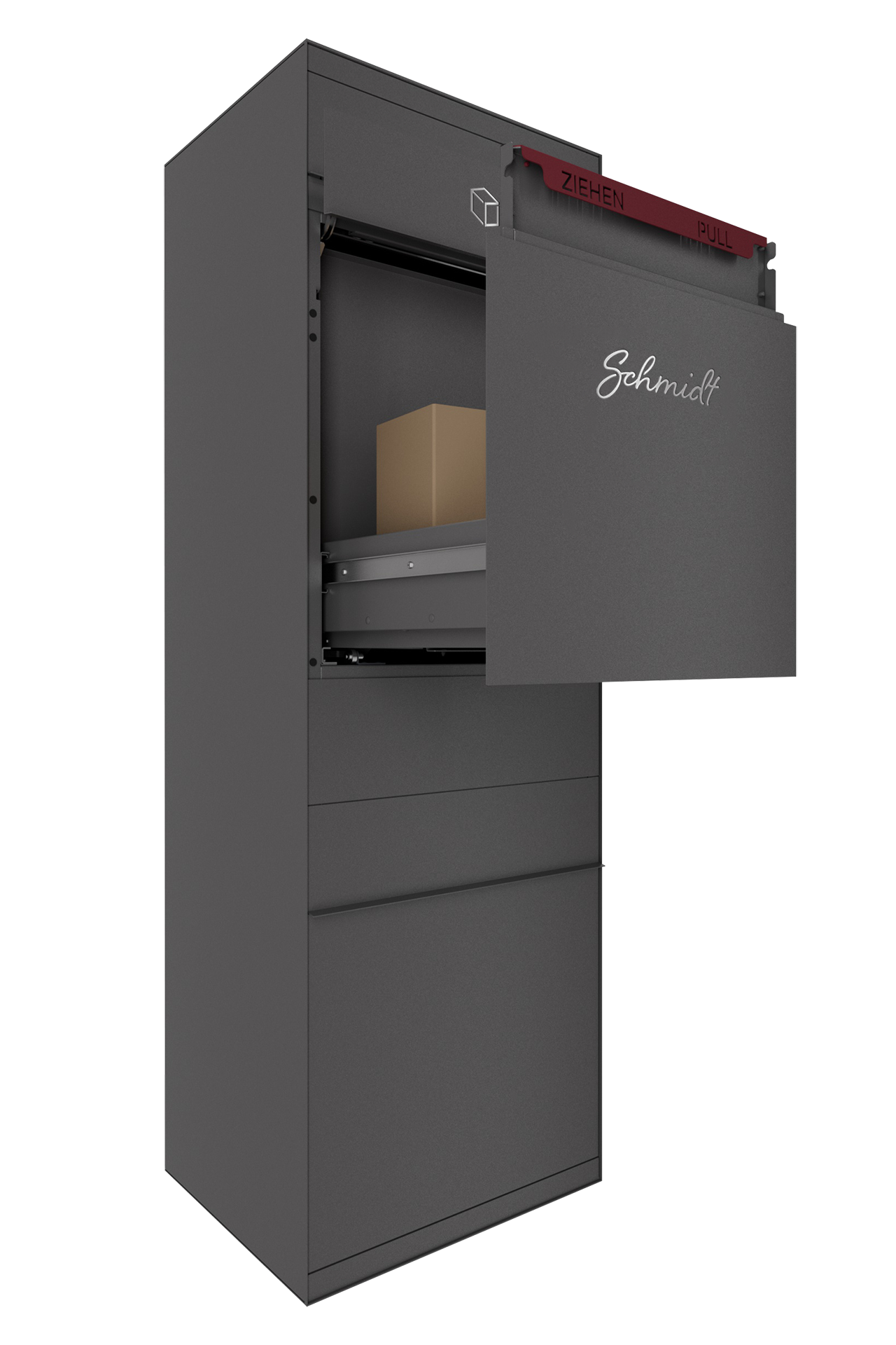 Paketbox SEVEN CURVED | Entnahmeseite: Vorderseite | 1 Briefkasten | Eisenglimmer Grau DB703