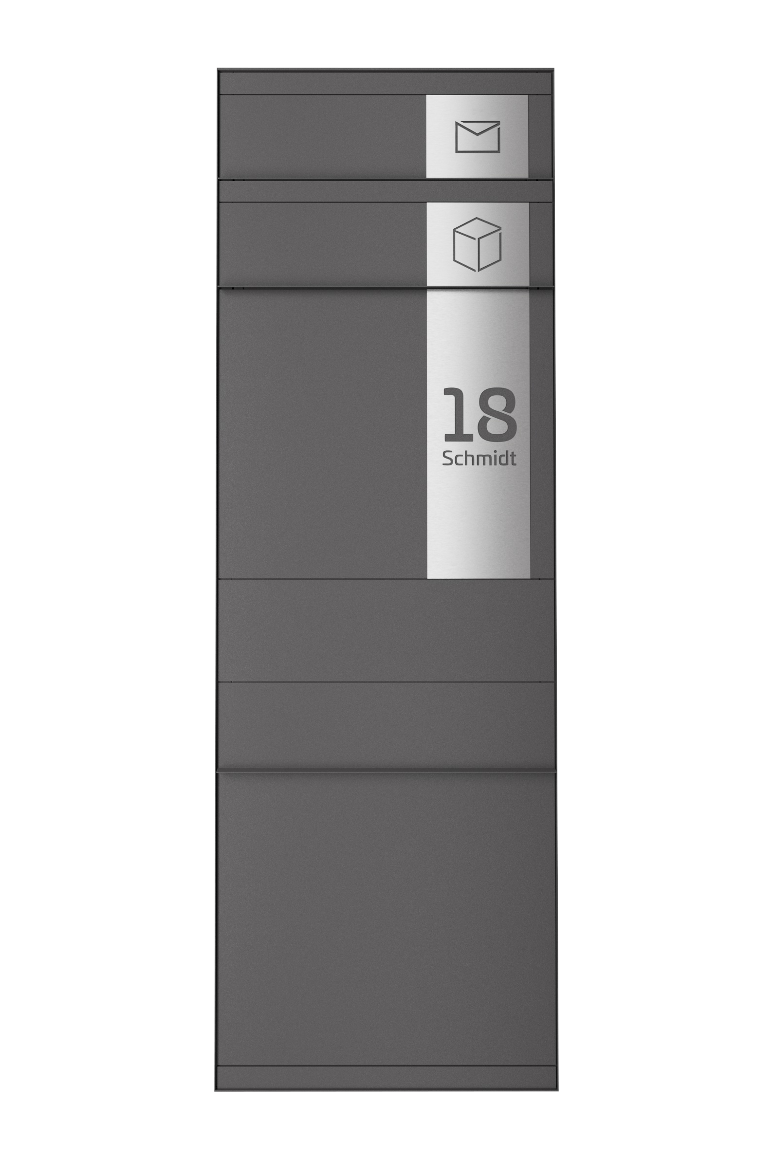 Paketbox SEVEN SQUARE | Entnahmeseite: Vorderseite | 1 Briefkasten | Eisenglimmer Grau DB703
