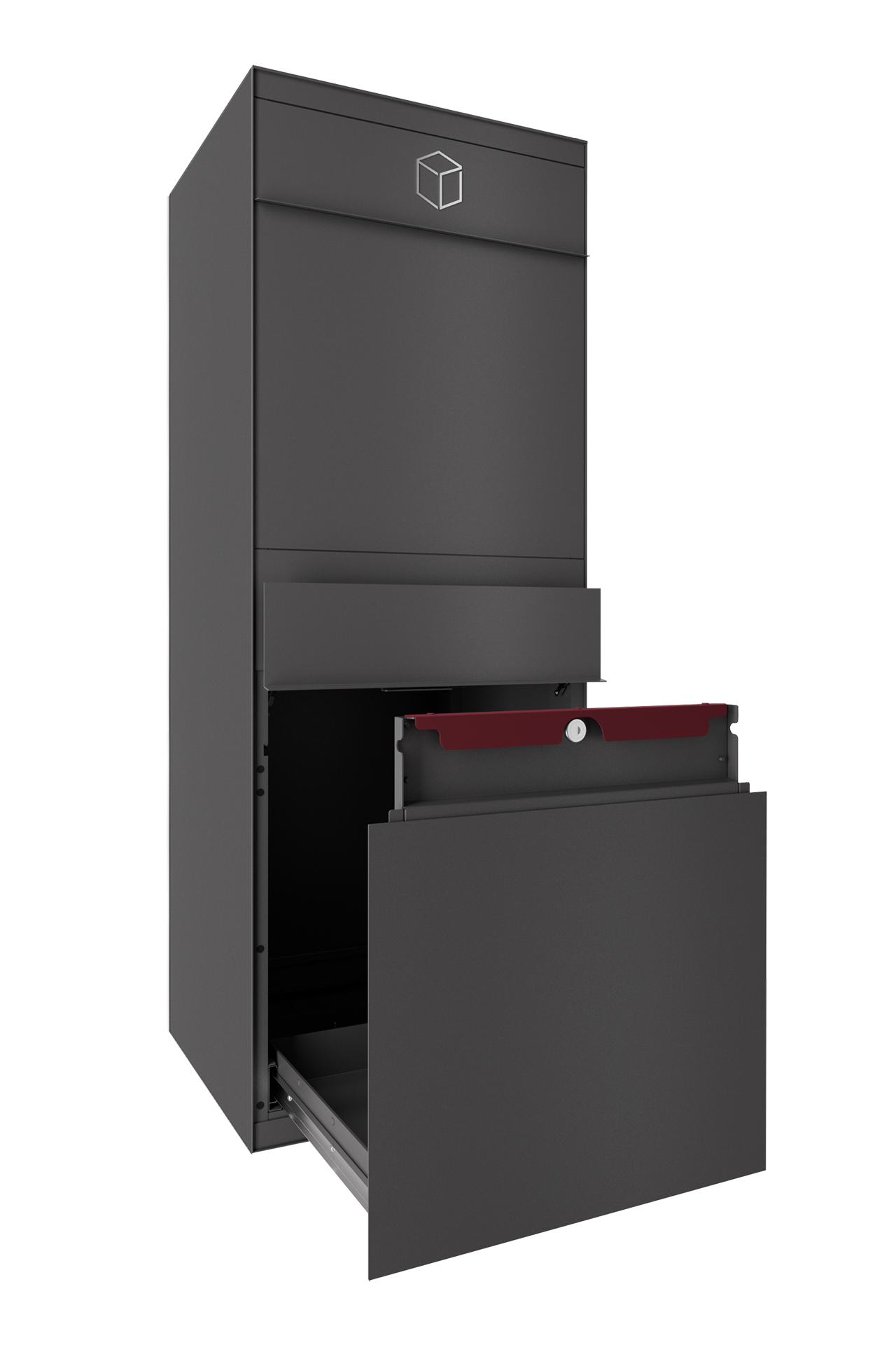 Paketbox SEVEN | Entnahmeseite: Vorderseite | Eisenglimmer Grau DB703