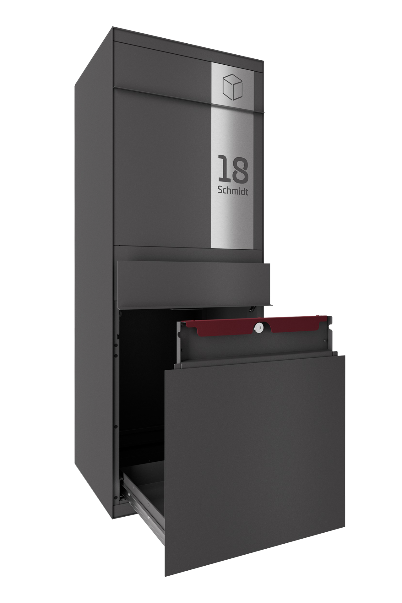 Paketbox SEVEN SQUARE | Entnahmeseite: Vorderseite | Eisenglimmer Grau DB703