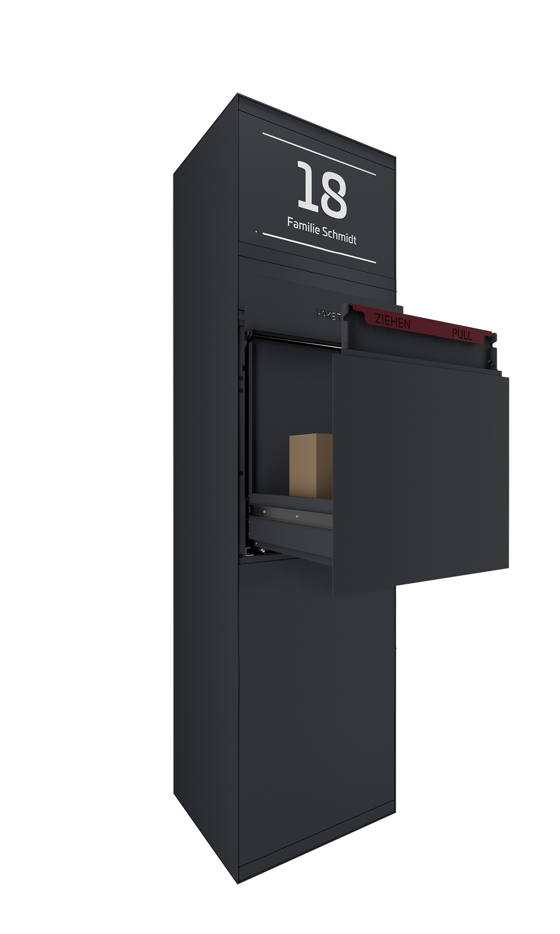 Paketbox SEVEN SELECT mit Beleuchtung | Entnahmeseite: Rückseite | 1 Briefkasten | Anthrazitgrau RAL 7016