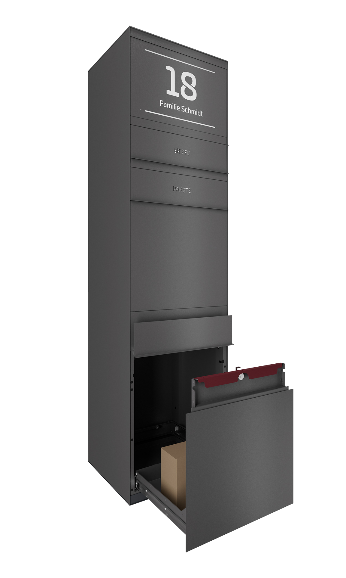 Paketbox SEVEN SELECT mit Beleuchtung | Entnahmeseite: Vorderseite | 1 Briefkasten | Eisenglimmer Grau DB703