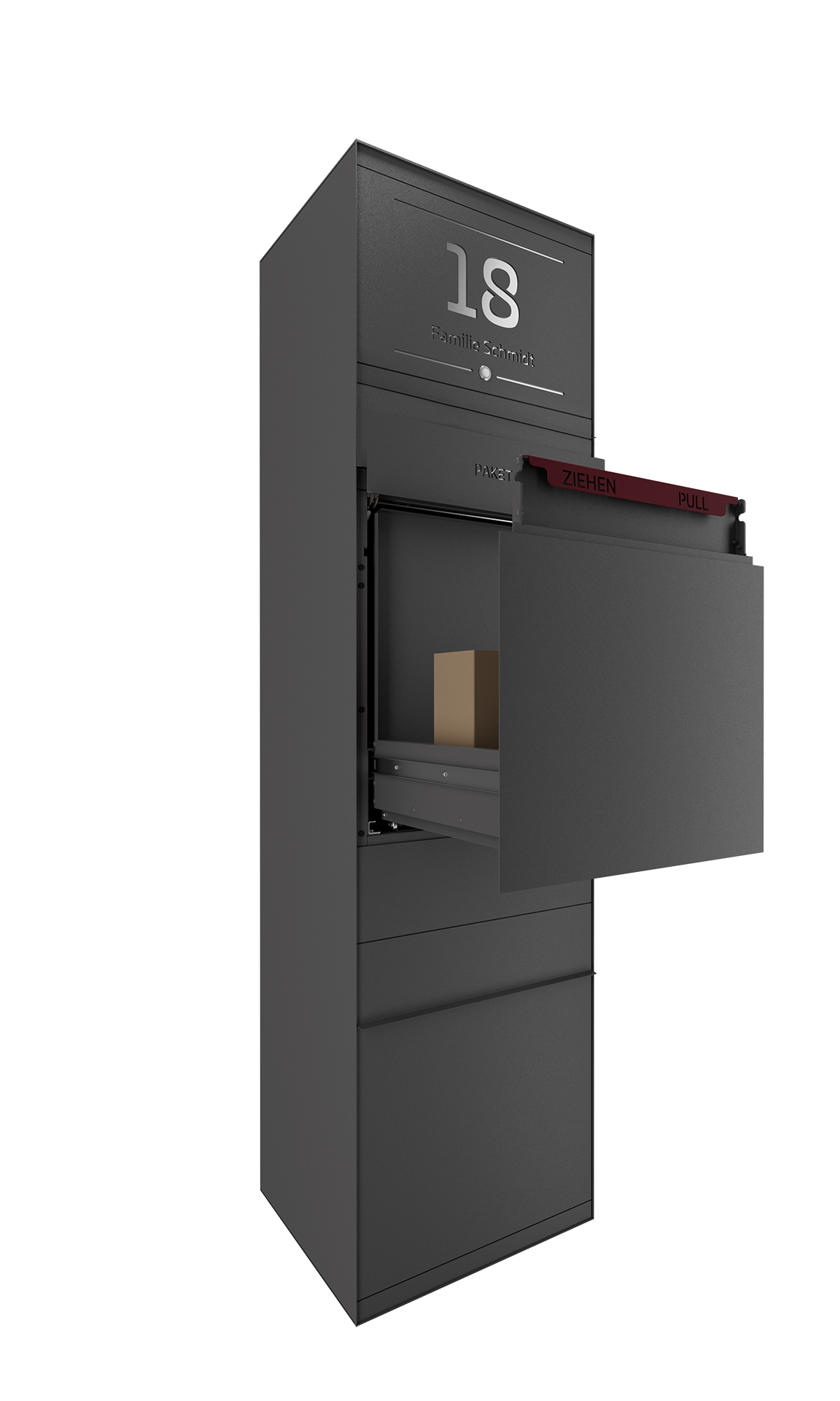 Paketbox SEVEN SELECT mit Klingeltaster | Entnahmeseite: Vorderseite | 1 Briefkasten | Eisenglimmer Grau DB703