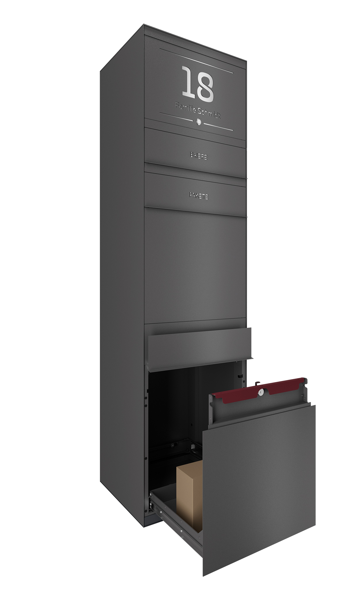 Paketbox SEVEN SELECT mit Klingeltaster | Entnahmeseite: Vorderseite | 1 Briefkasten | Eisenglimmer Grau DB703