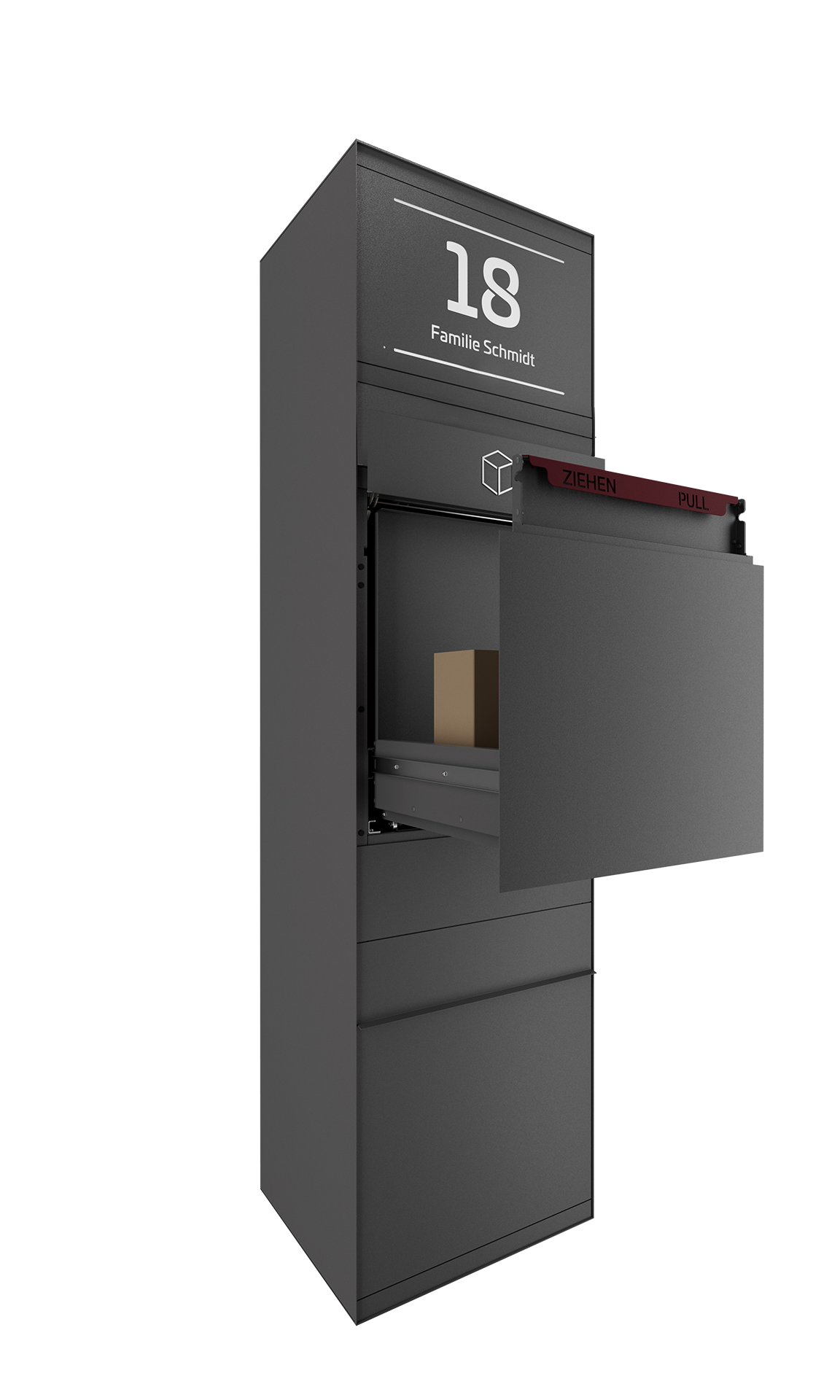 Paketbox SEVEN mit Beleuchtung | Entnahmeseite: Vorderseite | 1 Briefkasten | Eisenglimmer Grau DB703