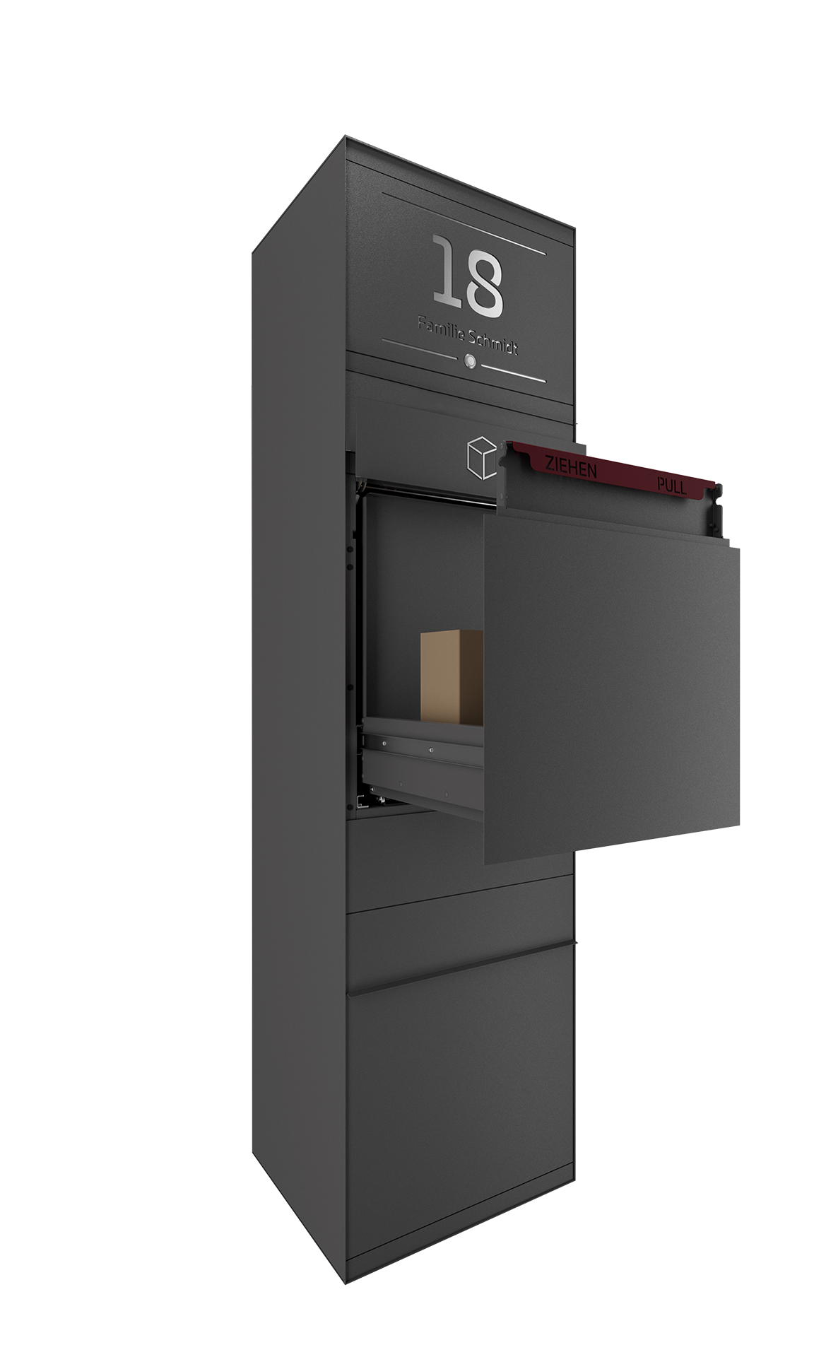 Paketbox SEVEN mit Klingeltaster | Entnahmeseite: Vorderseite | 1 Briefkasten | Eisenglimmer Grau DB703