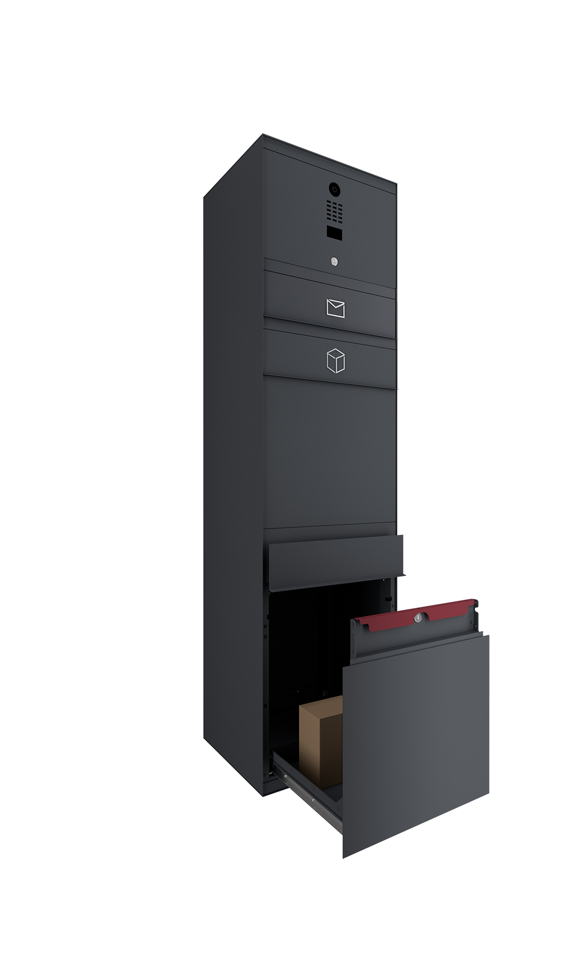 Paketbox SEVEN mit Doorbird | Entnahmeseite: Vorderseite | 1 Briefkasten | Anthrazitgrau RAL 7016