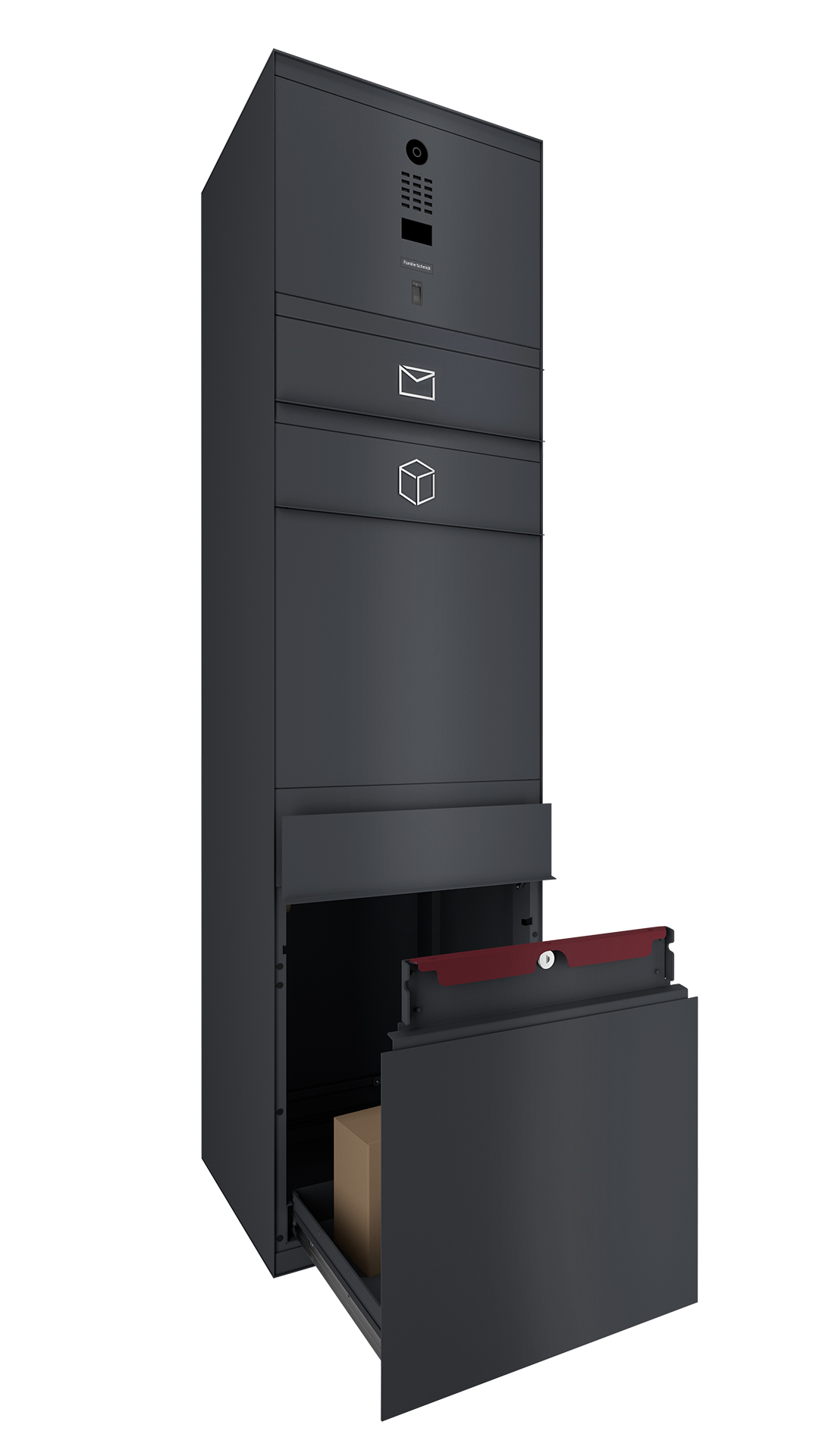Paketbox SEVEN mit Doorbird & Fingerprint | Entnahmeseite: Vorderseite | 1 Briefkasten | Anthrazitgrau RAL 7016