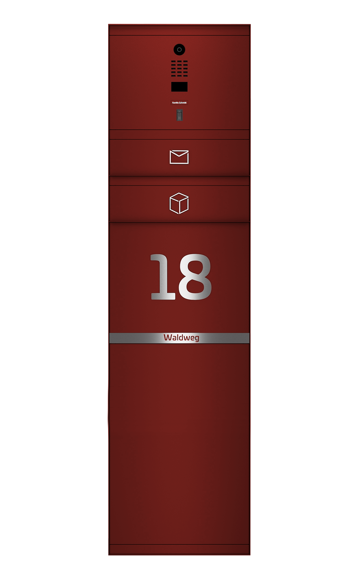 Paketbox SEVEN LINE mit Doorbird & Fingerprint | Entnahmeseite: Rückseite | 1 Briefkasten | Wunschfarbe