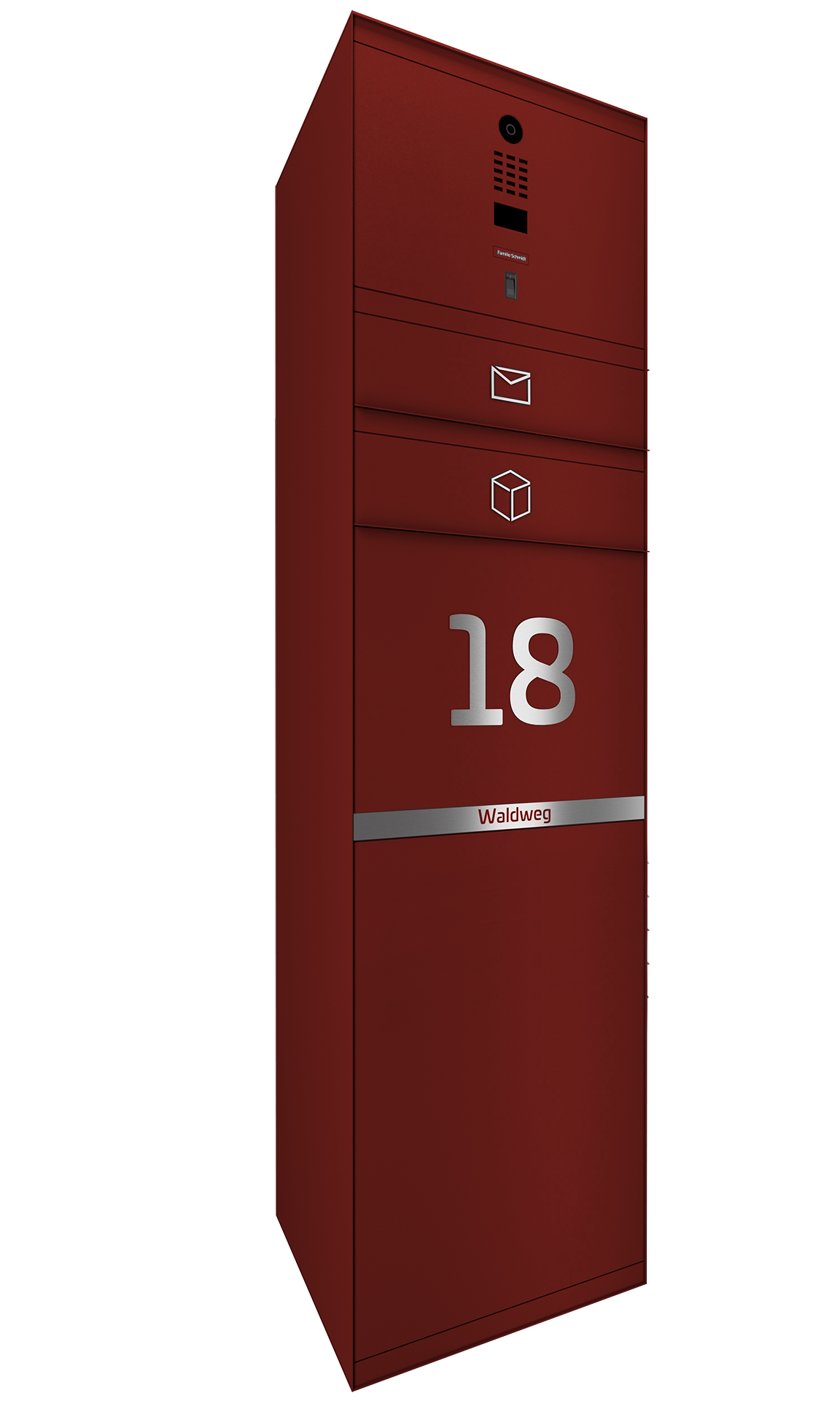 Paketbox SEVEN LINE mit Doorbird & Fingerprint | Entnahmeseite: Rückseite | 1 Briefkasten | Wunschfarbe