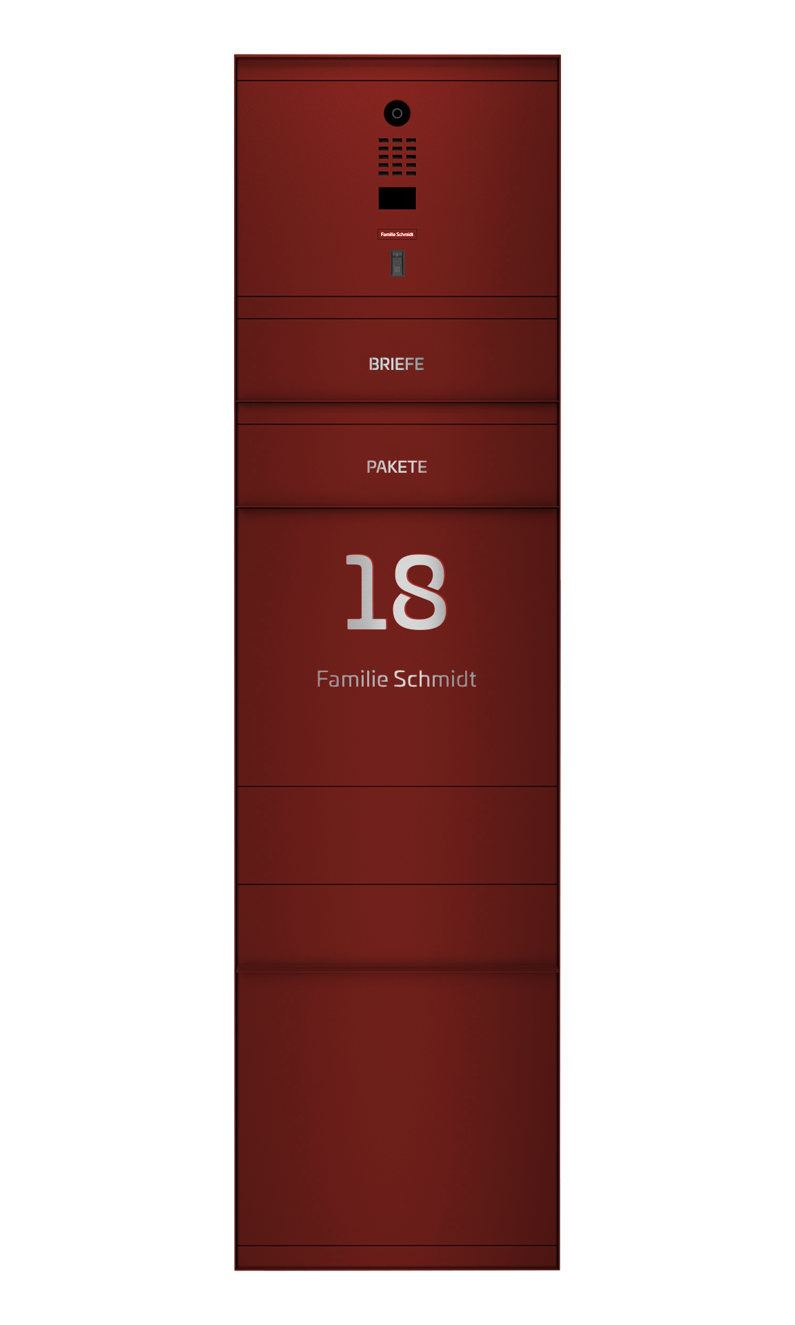 Paketbox SEVEN SELECT mit Doorbird & Fingerprint | Entnahmeseite: Vorderseite | 1 Briefkasten | Wunschfarbe