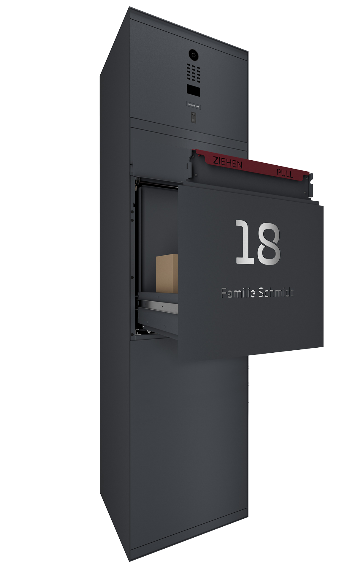Paketbox SEVEN SELECT mit Doorbird & Fingerprint | Entnahmeseite: Rückseite | 1 Briefkasten | Anthrazitgrau RAL 7016