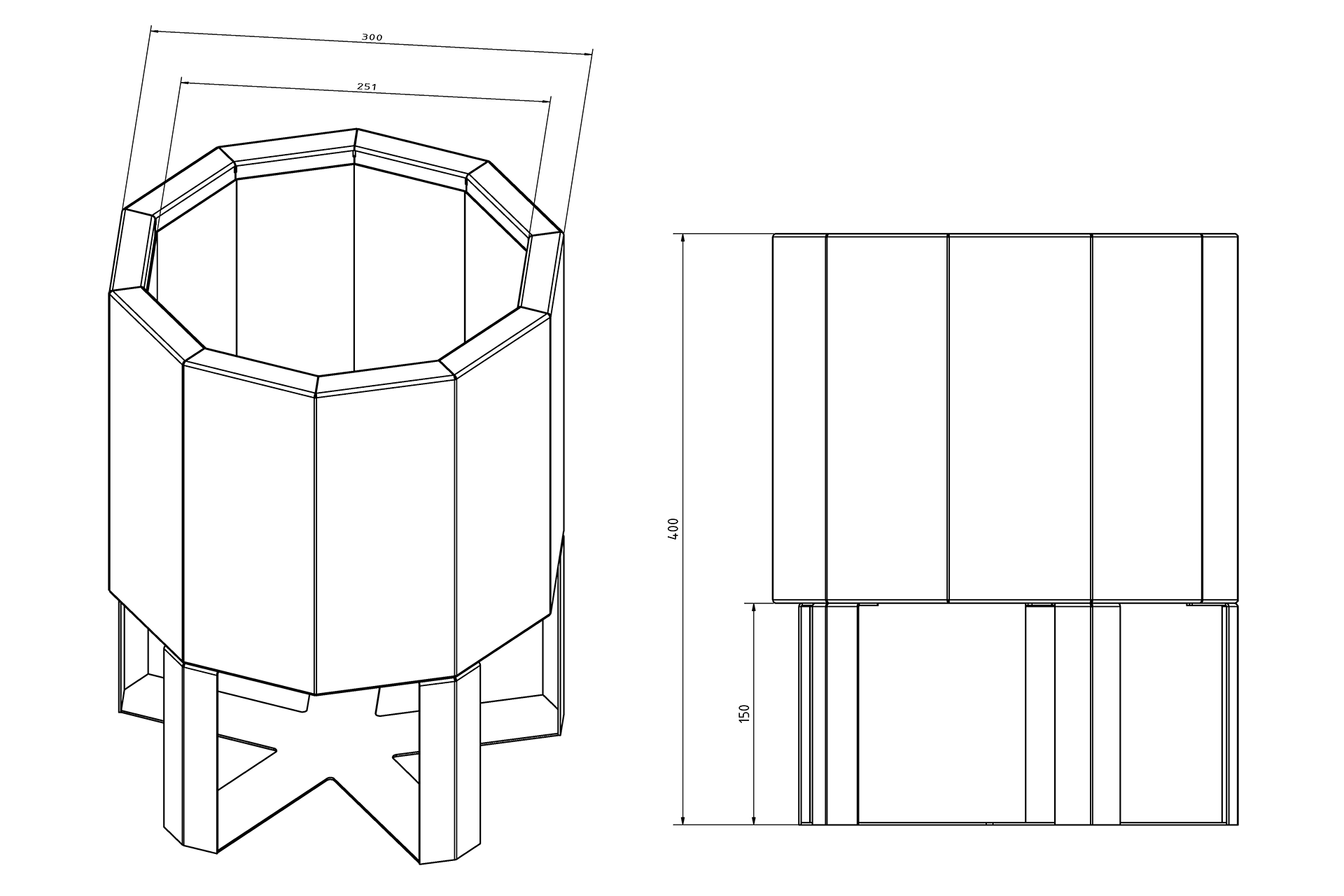 Pflanzkübel TENGE | 300 x 250 mm | ohne Pflanzeinsatz | ohne Dämmung | mit Fußgestell | Schwarz (Kopie)