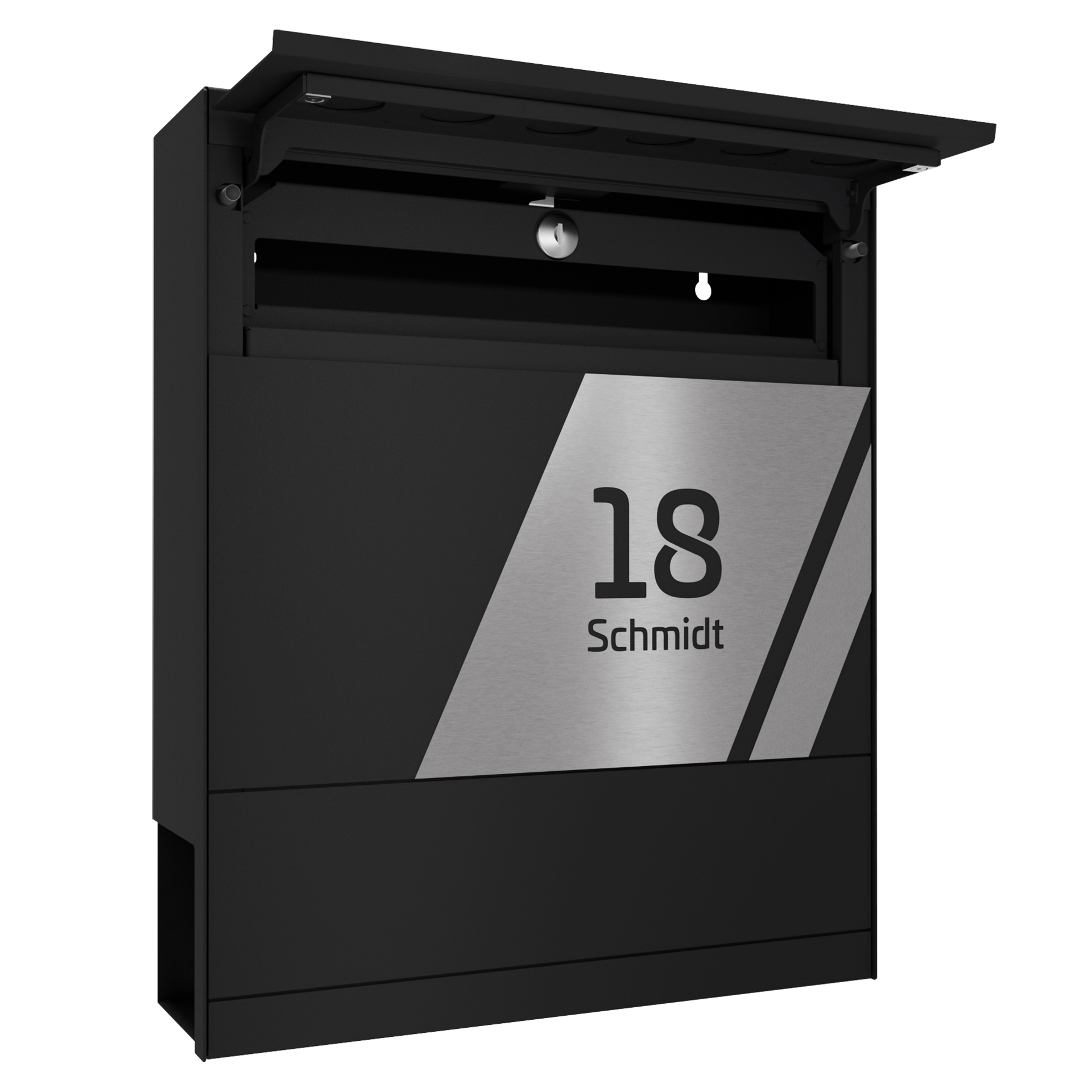 Briefkasten FIVE SKEW | Mit Zeitungsfach | Tiefschwarz RAL 9005