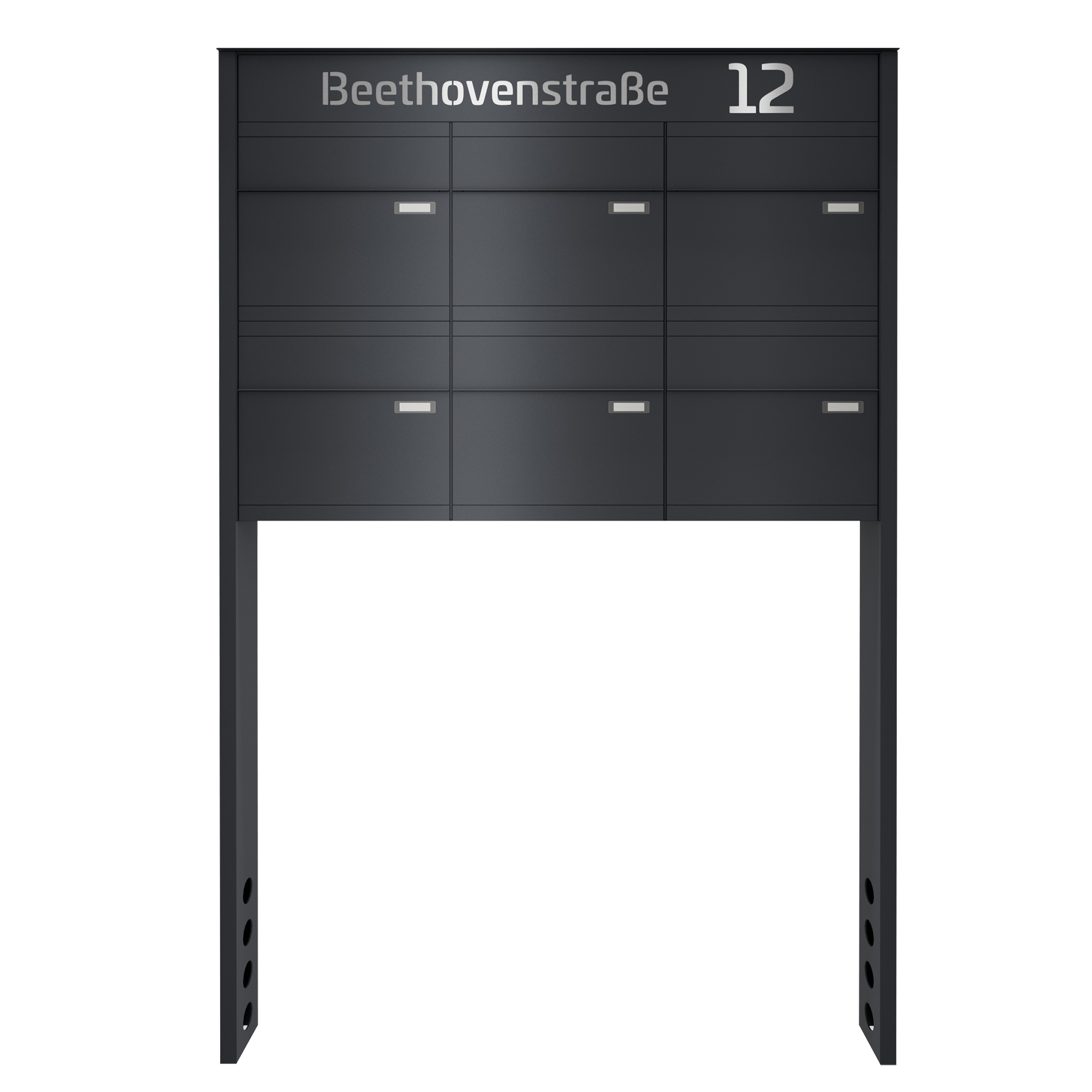 Briefkastenanlage NINE SELECT | 6 Briefkästen | freistehend, zum einbetonieren | Anthrazitgrau RAL 7016