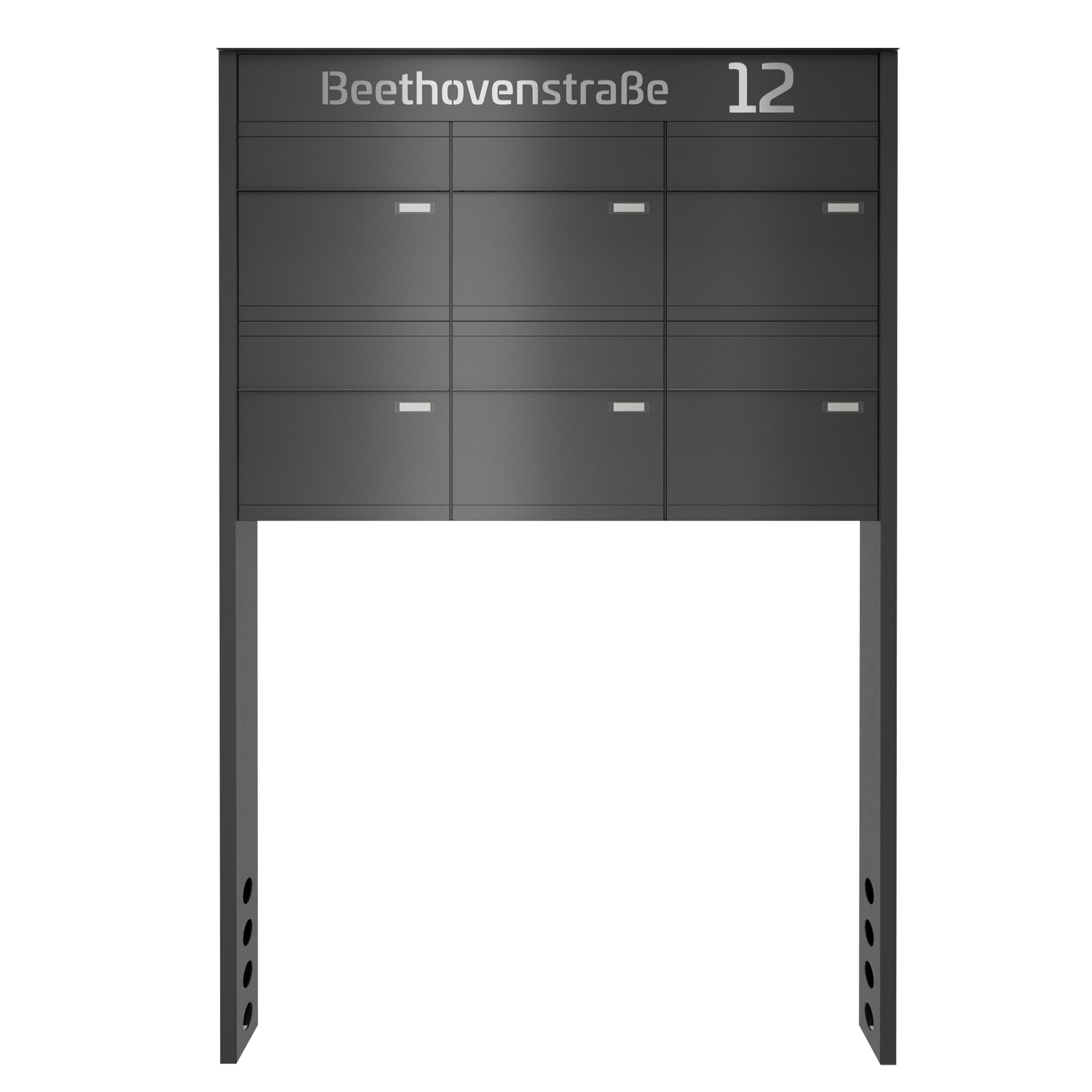 Briefkastenanlage NINE | 6 Briefkästen | freistehend, zum einbetonieren | Eisenglimmer Grau DB703