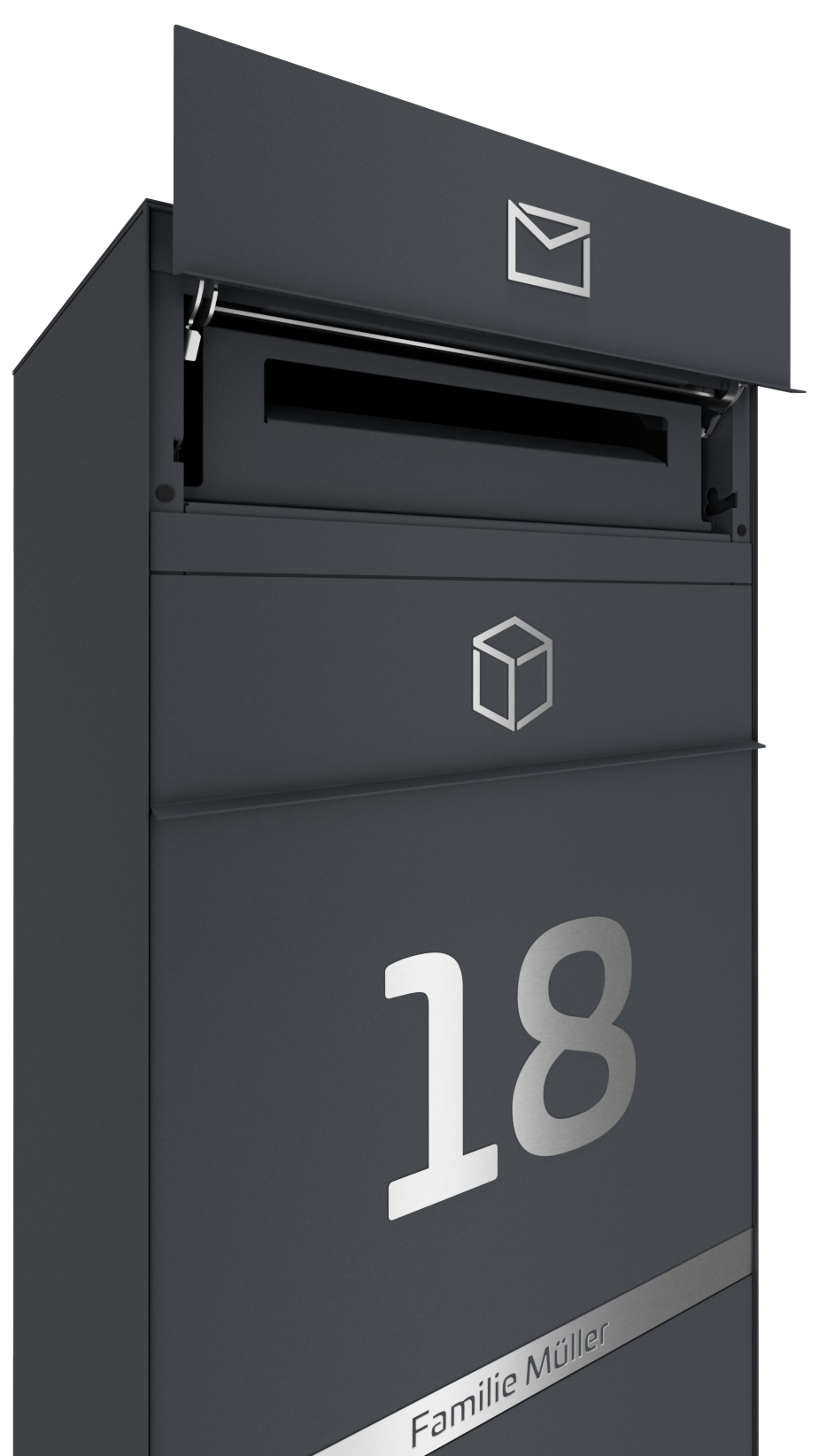 Paketbox SEVEN LINE | Entnahmeseite: Rückseite | 1 Briefkasten | Anthrazitgrau RAL 7016