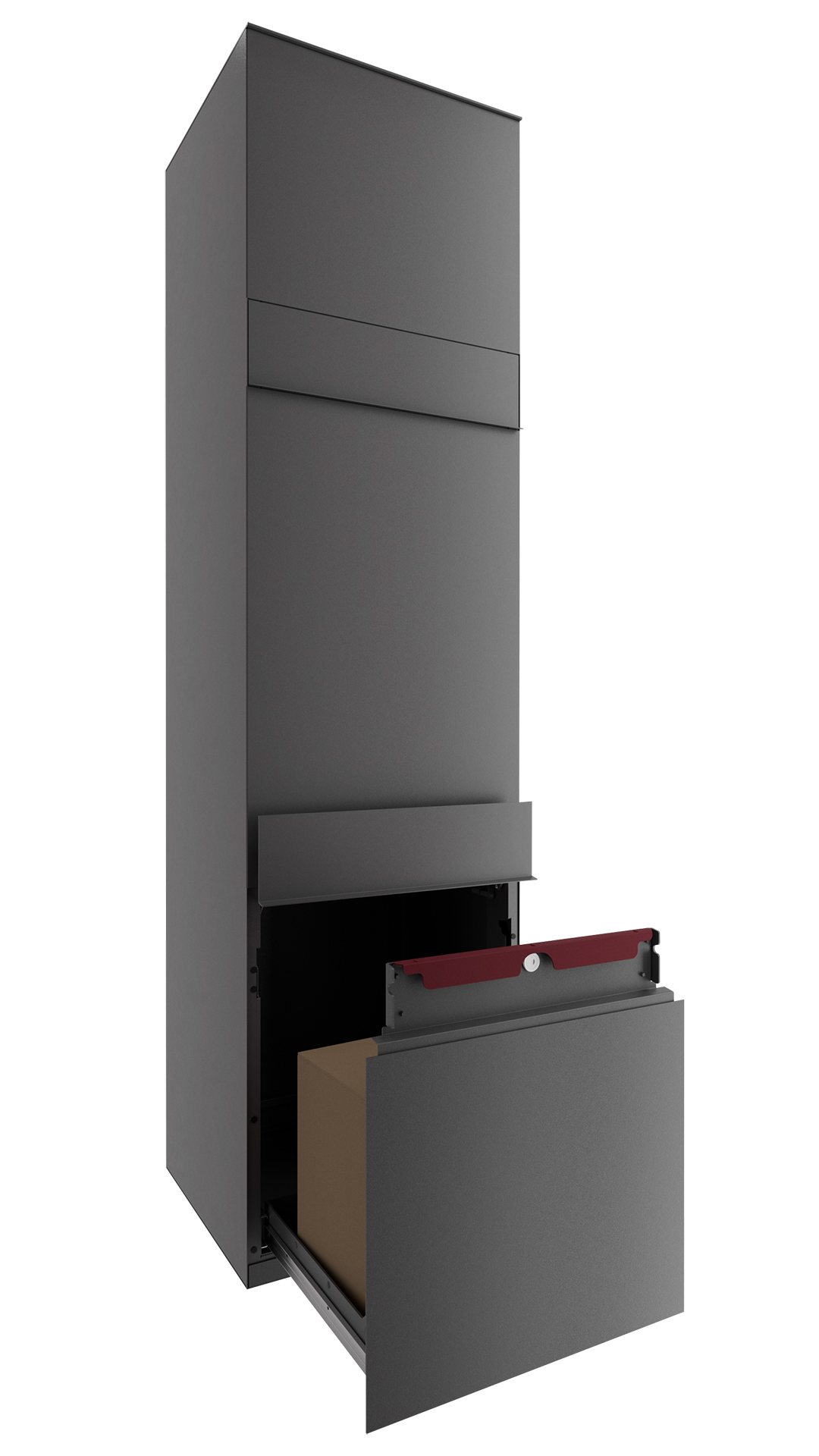 Paketbox SEVEN SELECT mit Sprechsieb & Klingeltaster | Entnahmeseite: Rückseite | 1 Briefkasten | Eisenglimmer Grau DB703