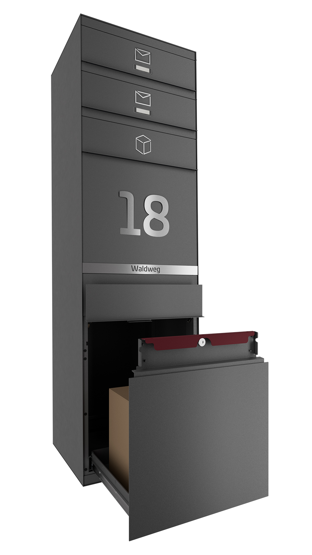Paketbox SEVEN LINE Ohne Funktionstechnik | Vorderseitige Entnahme | Zwei Briefkästen | Eisenglimmer DB703