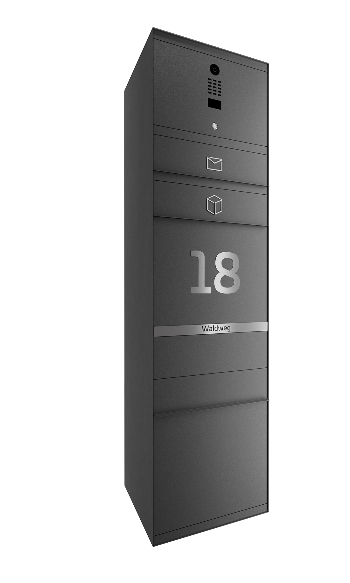 Paketbox SEVEN LINE mit Doorbird | Entnahmeseite: Vorderseite | 1 Briefkasten | Eisenglimmer Grau DB703