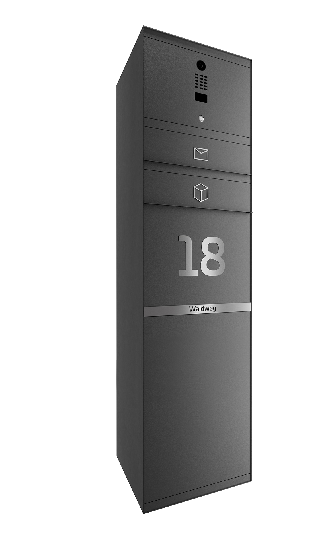 Paketbox SEVEN LINE mit Doorbird | Entnahmeseite: Rückseite | 1 Briefkasten | Eisenglimmer Grau DB703