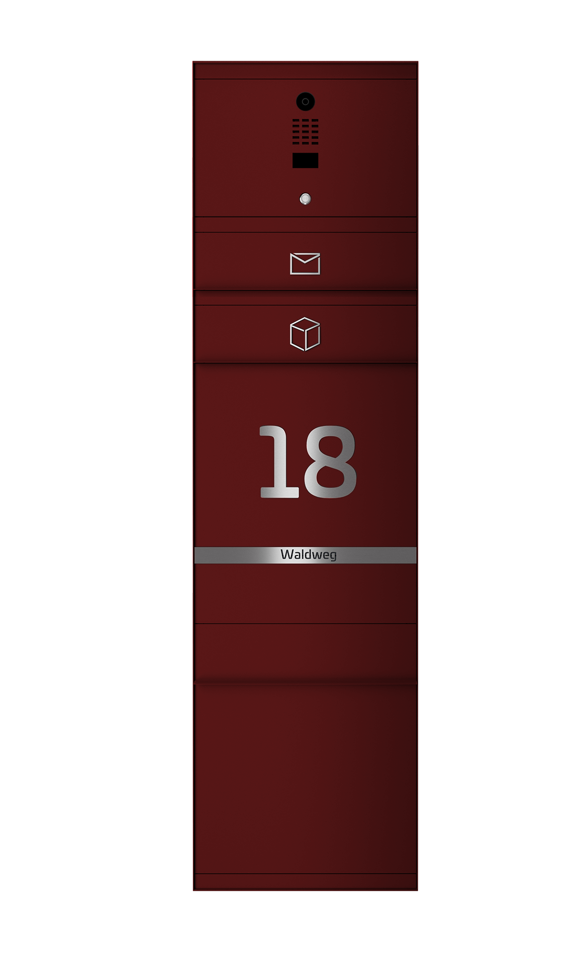 Paketbox SEVEN LINE mit Doorbird & Fingerprint | Entnahmeseite: Vorderseite | 1 Briefkasten | Wunschfarbe