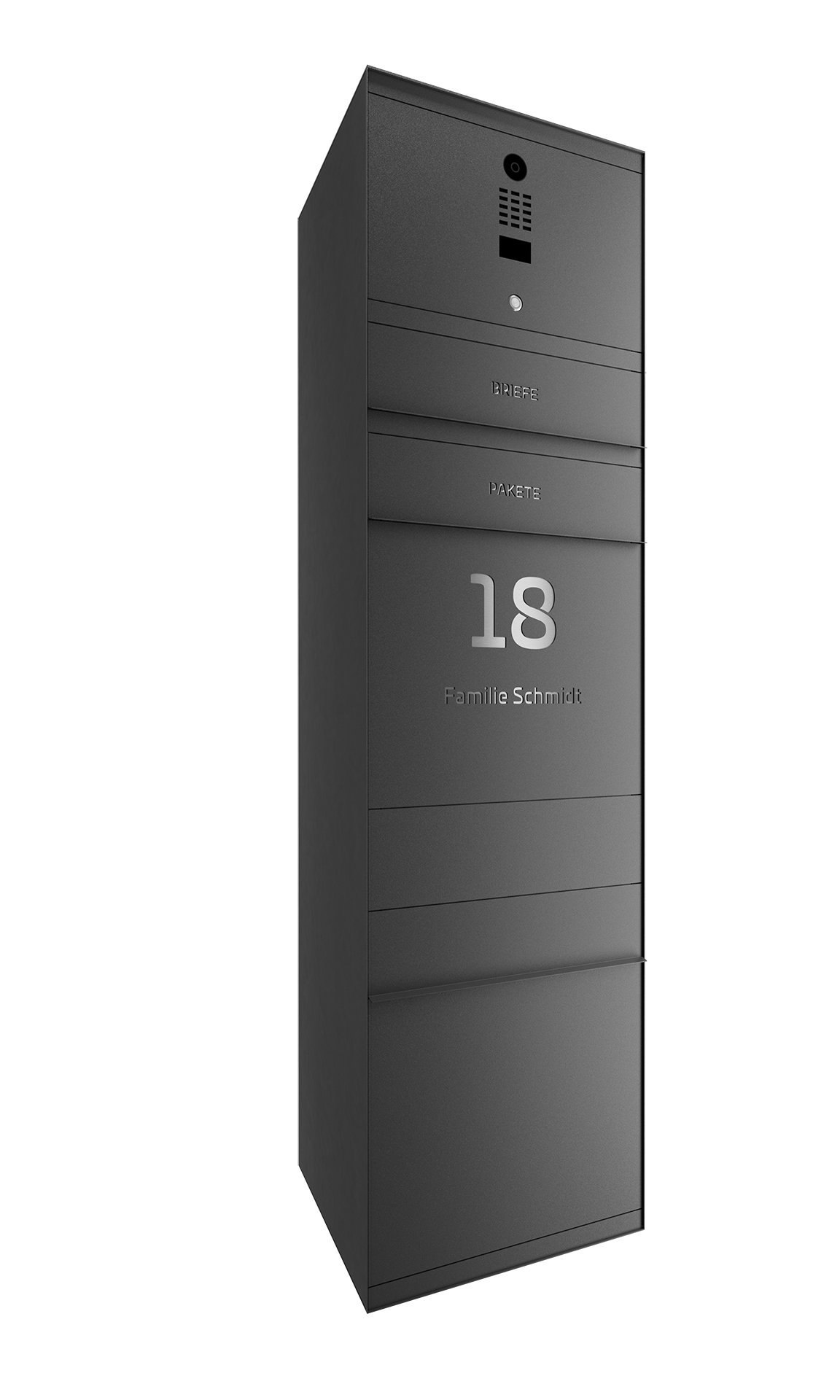 Paketbox SEVEN SELECT mit Doorbird | Entnahmeseite: Vorderseite | 1 Briefkasten | Eisenglimmer Grau DB703