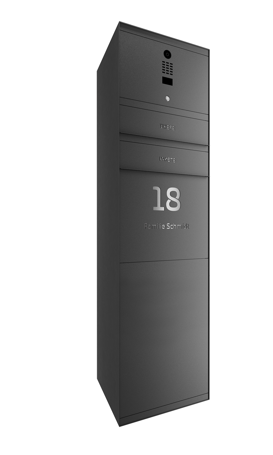 Paketbox SEVEN SELECT mit Doorbird | Entnahmeseite: Rückseite | 1 Briefkasten | Eisenglimmer Grau DB703