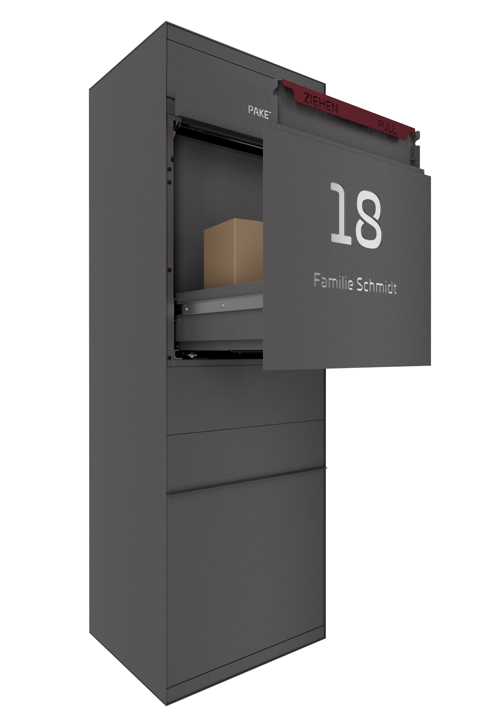 Paketbox SEVEN SELECT | Entnahmeseite: Vorderseite | 1 Briefkasten | Eisenglimmer Grau DB703