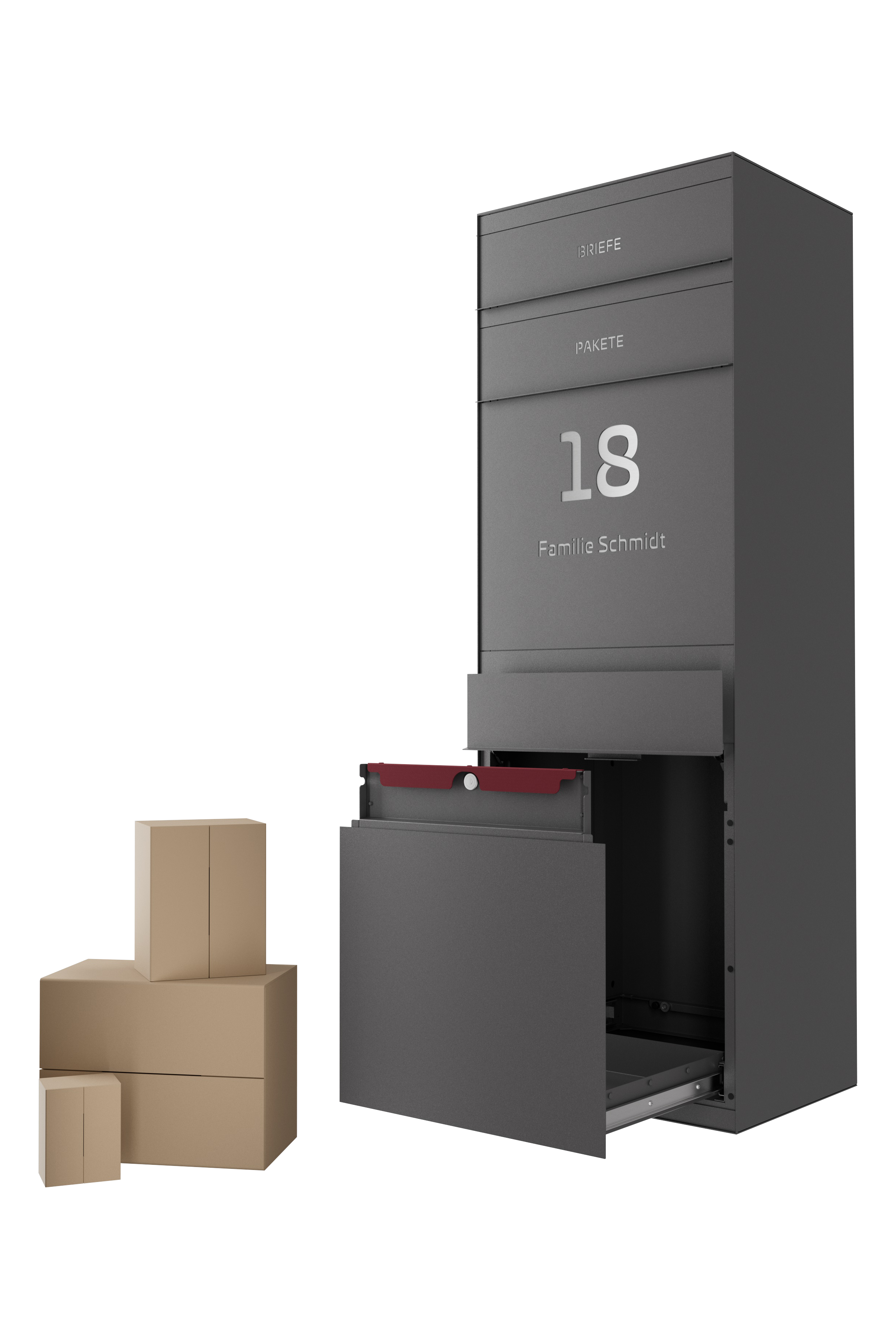 Paketbox SEVEN SELECT | Entnahmeseite: Vorderseite | 1 Briefkasten | Eisenglimmer Grau DB703