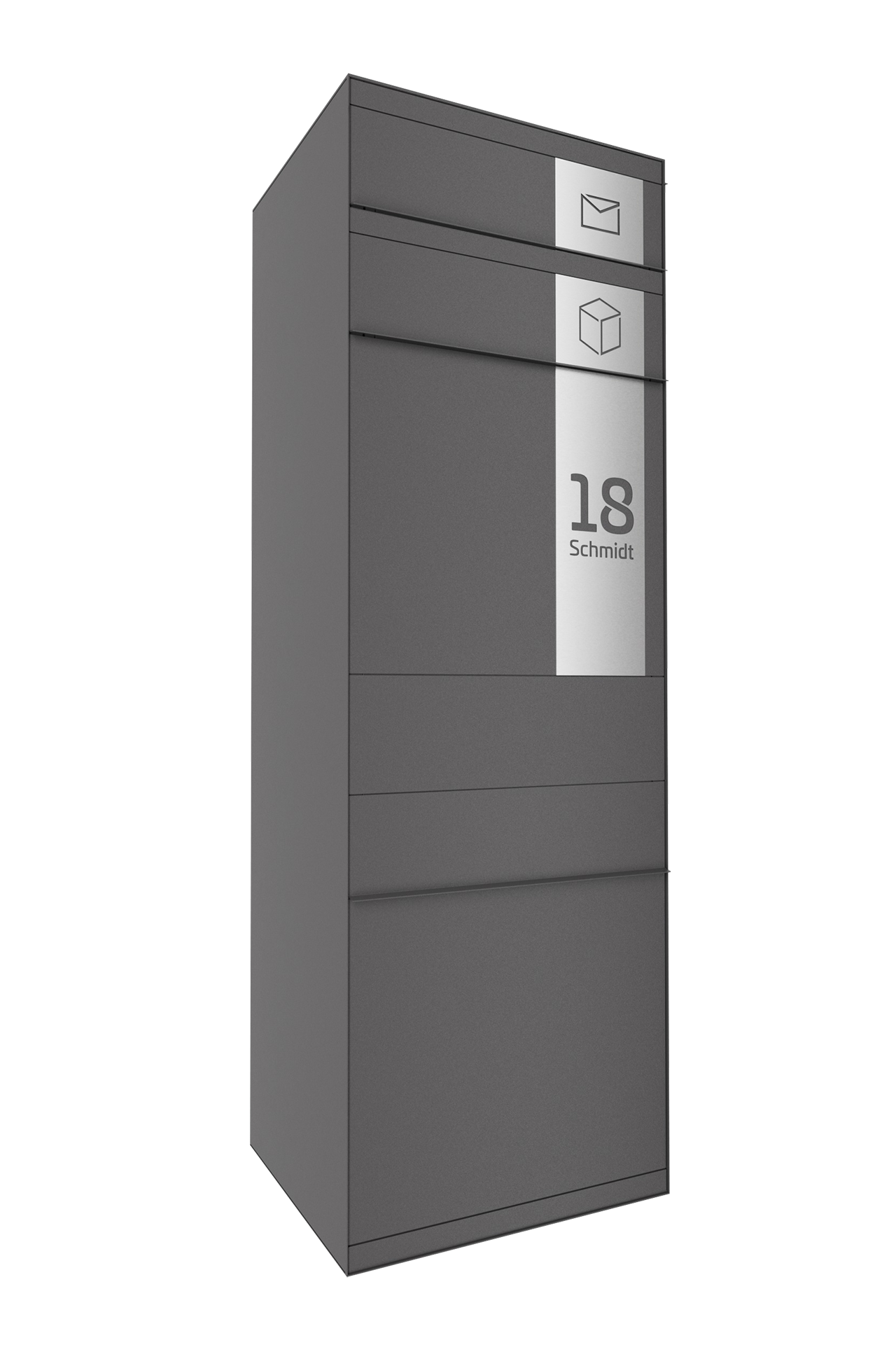 Paketbox SEVEN SQUARE | Entnahmeseite: Vorderseite | 1 Briefkasten | Eisenglimmer Grau DB703