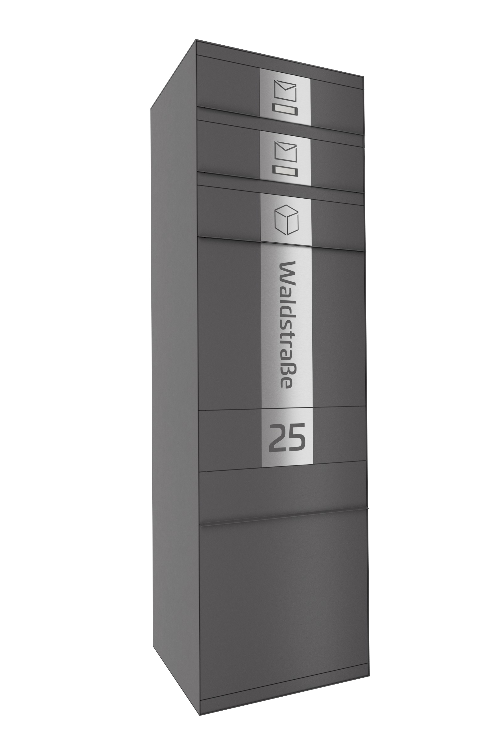 Paketbox SEVEN SQUARE | Entnahmeseite: Vorderseite | 2 Briefkästen | Eisenglimmer Grau DB703
