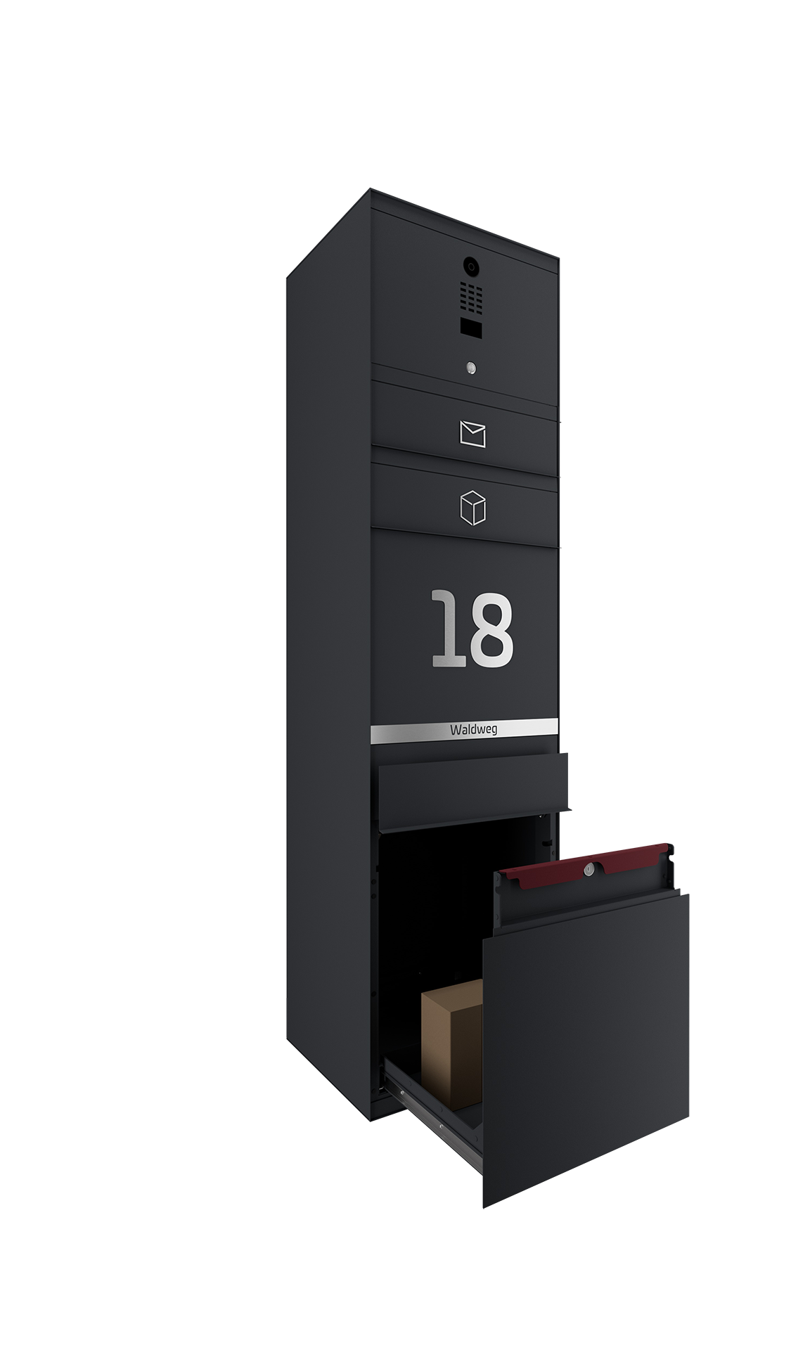 Paketbox SEVEN LINE mit Doorbird | Entnahmeseite: Vorderseite | 1 Briefkasten | Anthrazitgrau RAL 7016
