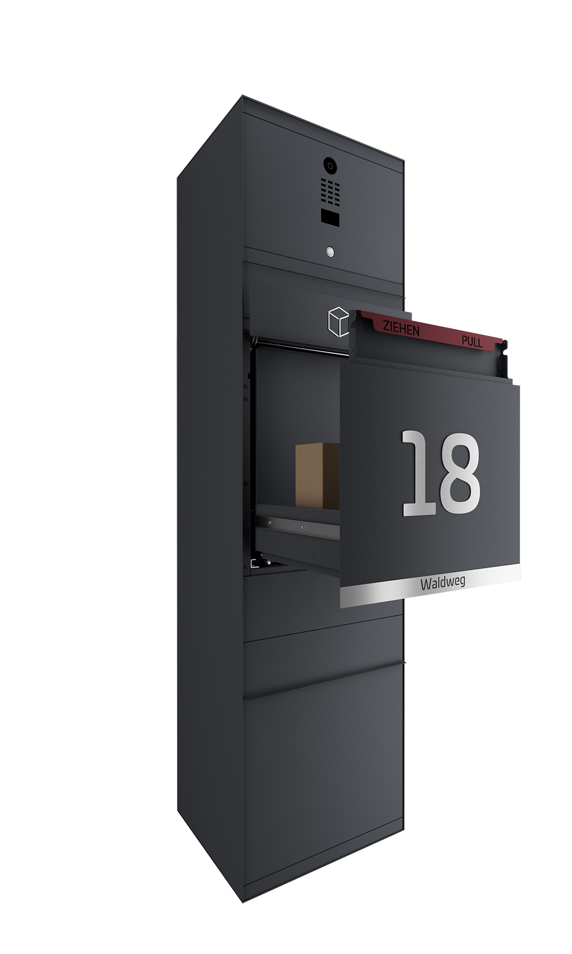 Paketbox SEVEN LINE mit Doorbird | Entnahmeseite: Vorderseite | 1 Briefkasten | Anthrazitgrau RAL 7016