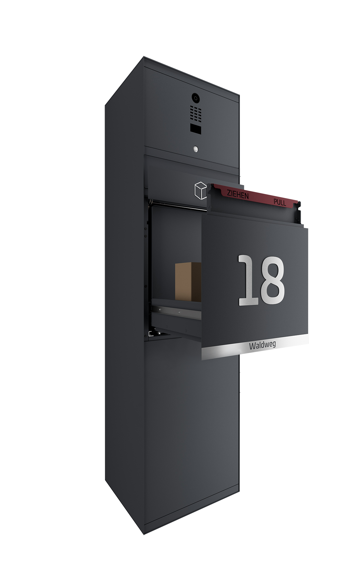 Paketbox SEVEN LINE mit Doorbird | Entnahmeseite: Rückseite | 1 Briefkasten | Anthrazitgrau RAL 7016